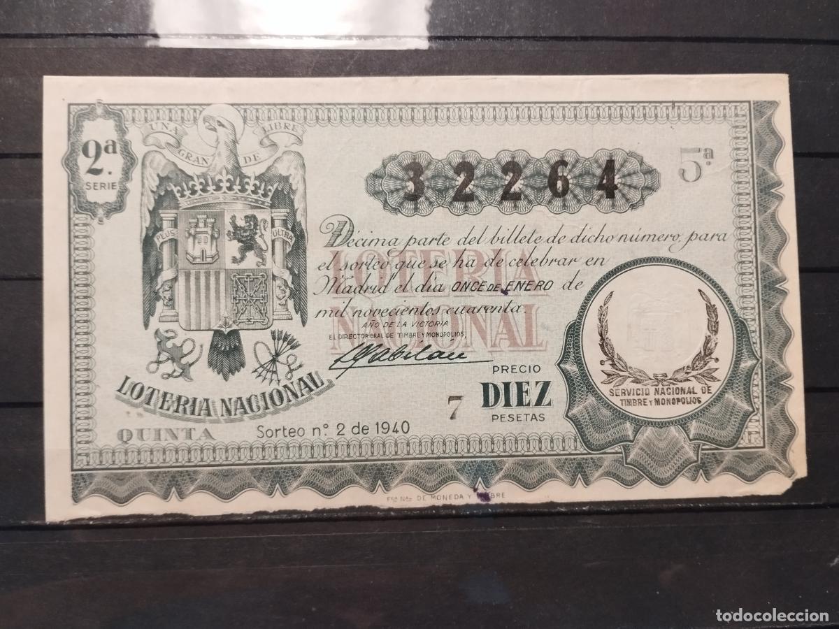 National Spanish Lottery: TKZ -- DECIMO DE LOTERIA NACIONAL DE 1940. SORTEO N&ordm; 2. MADRID. FALTA PAPEL EN UNA ESQUINA. MANCHITA