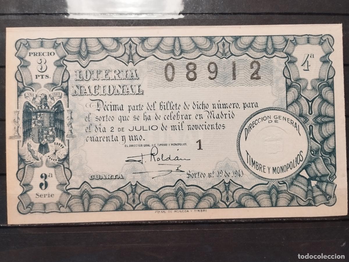 Lotaria Nacional: TKZ -- DECIMO LOTERIA NACIONAL. 1941. SORTEO N&ordm; 19. MADRID. PLANCHA