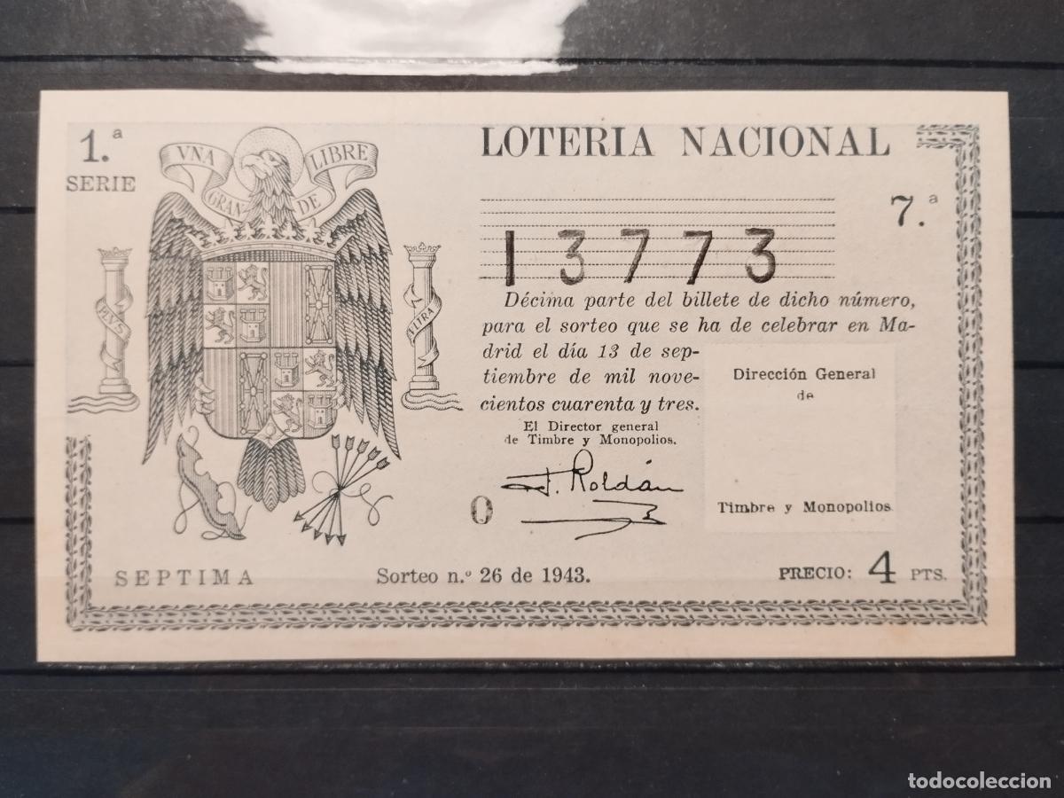 Lotaria Nacional: TKZ -- DECIMO LOTERIA NACIONAL. 1943. SORTEO N&ordm; 26. MADRID. LIGERA DOBLEZ HORIZONTAL. BUENA CALIDAD