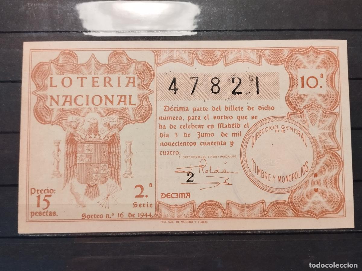Lotaria Nacional: TKZ -- DECIMO LOTERIA NACIONAL. 1944. SORTEO N&ordm; 16. MADRID. PLANCHA