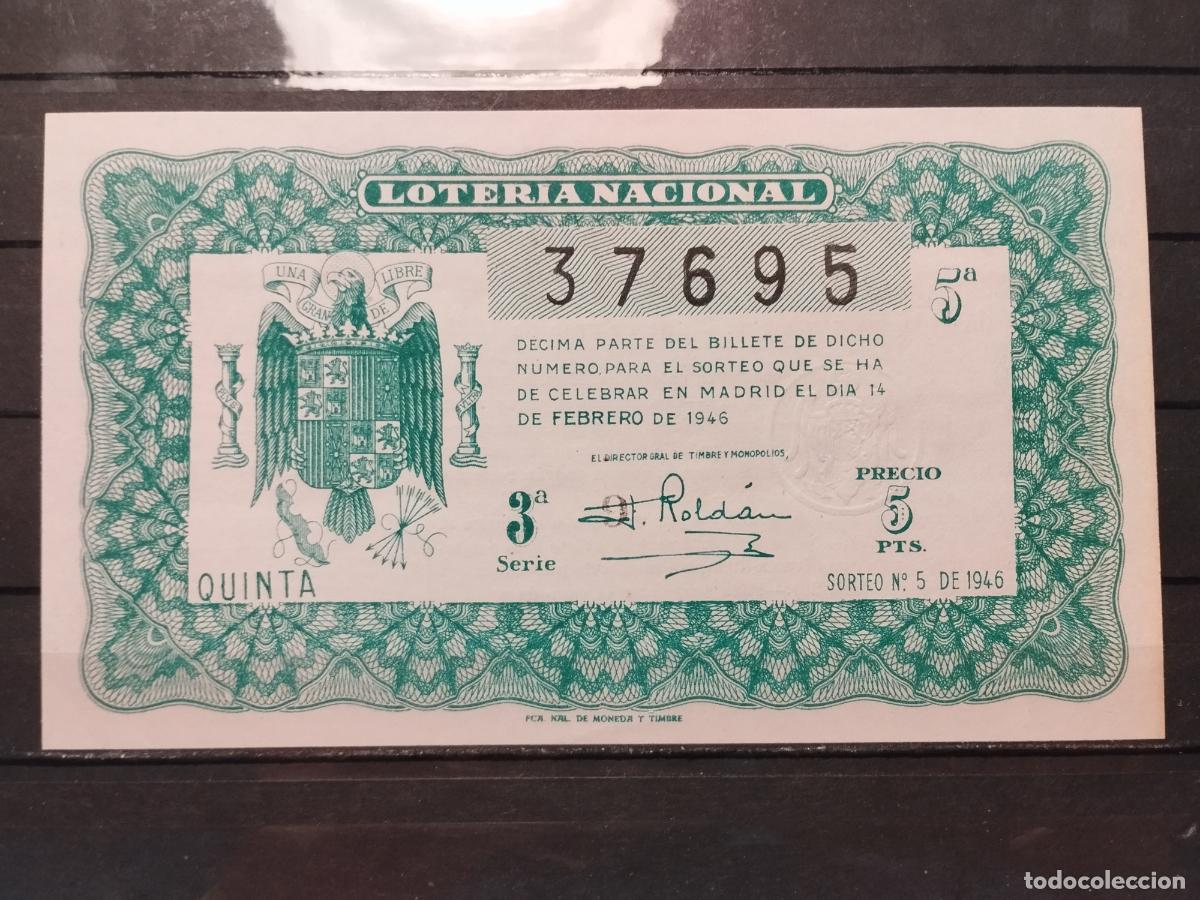 National Spanish Lottery: TKZ -- DECIMO LOTERIA NACIONAL. 1946. SORTEO N&ordm; 5. MADRID. PLANCHA. LUJO.