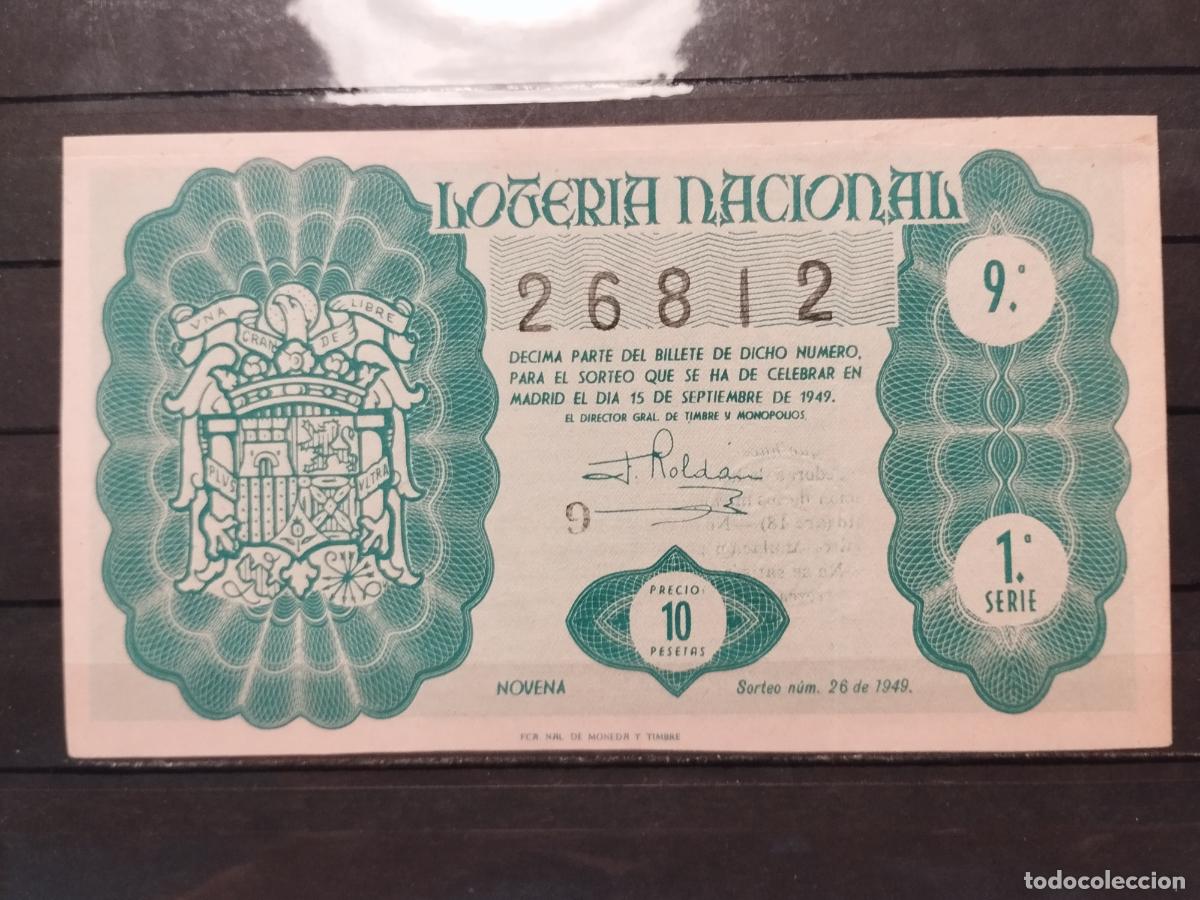 National Spanish Lottery: TKZ -- DECIMO LOTERIA NACIONAL. 1949. SORTEO N&ordm; 26. MADRID. PEQUE&Ntilde;A REPARACION MARGEN SUPERIOR