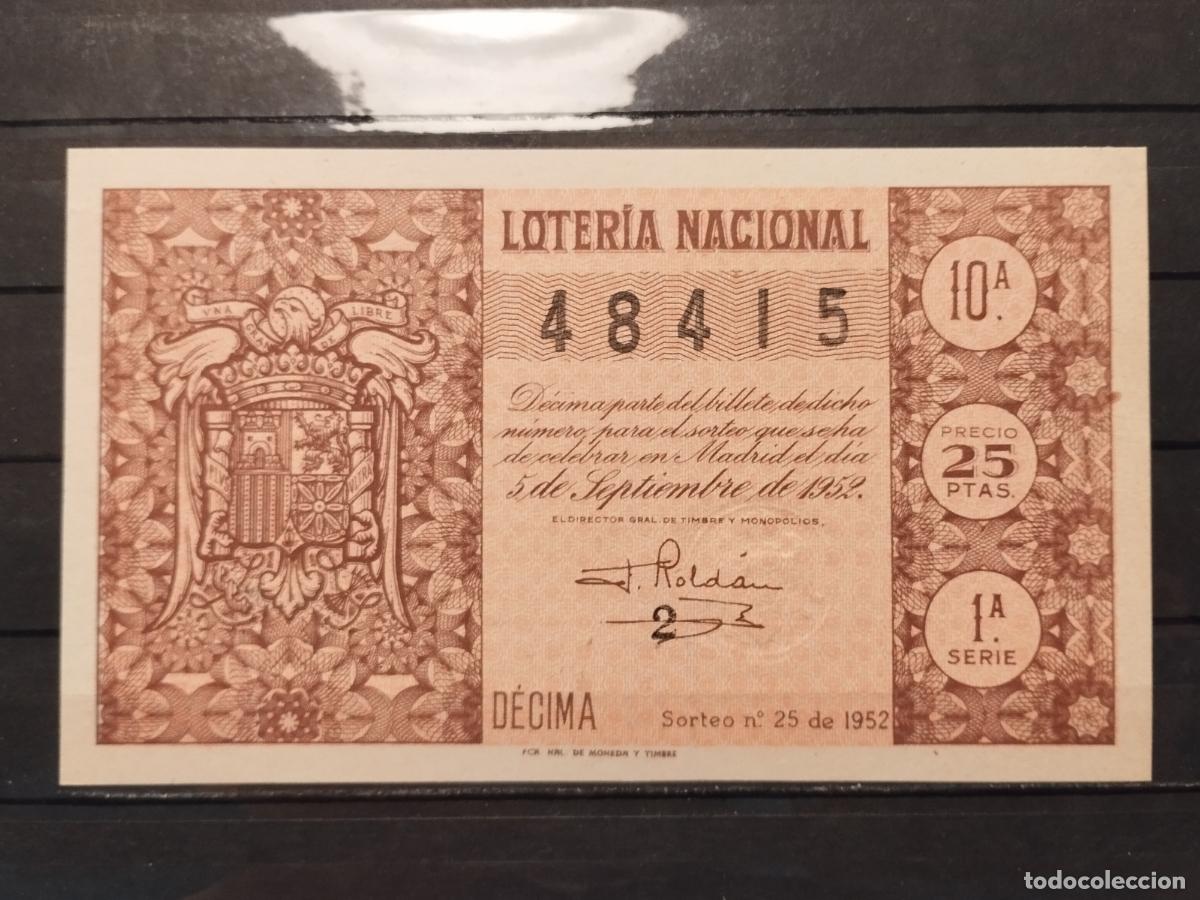 Lotaria Nacional: TKZ -- DECIMO LOTERIA NACIONAL. 1952. SORTEO N&ordm; 25. MADRID. PLANCHA