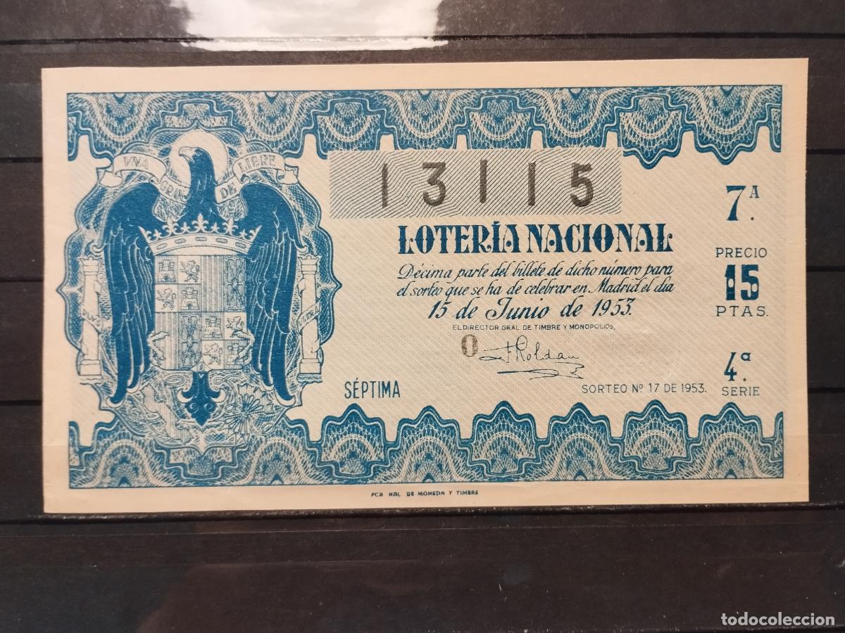 National Spanish Lottery: TKZ -- DECIMO LOTERIA NACIONAL. 1953. SORTEO N&ordm; 17. MADRID. PLANCHA