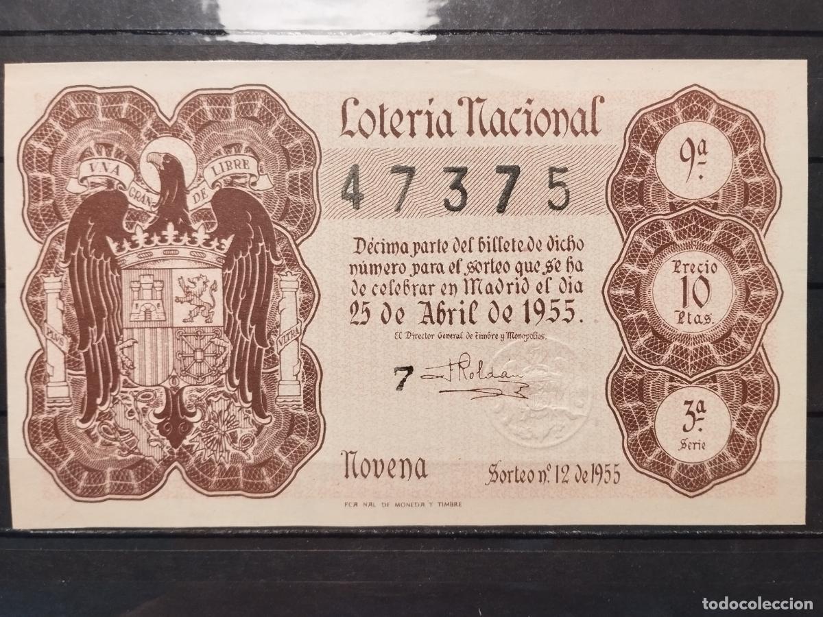 National Spanish Lottery: TKZ -- DECIMO LOTERIA NACIONAL. 1955. SORTEO N&ordm; 12. MADRID. PLANCHA