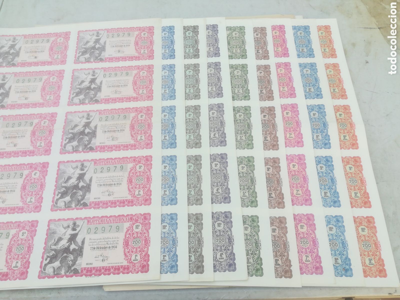 National Spanish Lottery: Loteria de Navidad, de 1956,lote de las nueve series de ese a&ntilde;o.