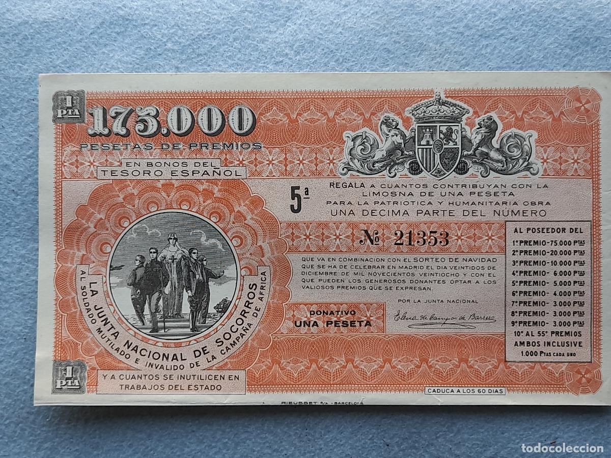 National Spanish Lottery: D&eacute;cimo en favor de la Campa&ntilde;a de &Aacute;frica. Madrid. Sorteo del 22 de Diciembre de 1928.