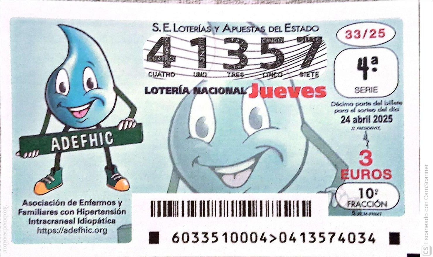 National Spanish Lottery: Espa&ntilde;a. Loter&iacute;a. 2025. Sorteo: 33 Asociaci&oacute;n de Enfermos y Familiares con Hipertensi&oacute;n Intracraneal