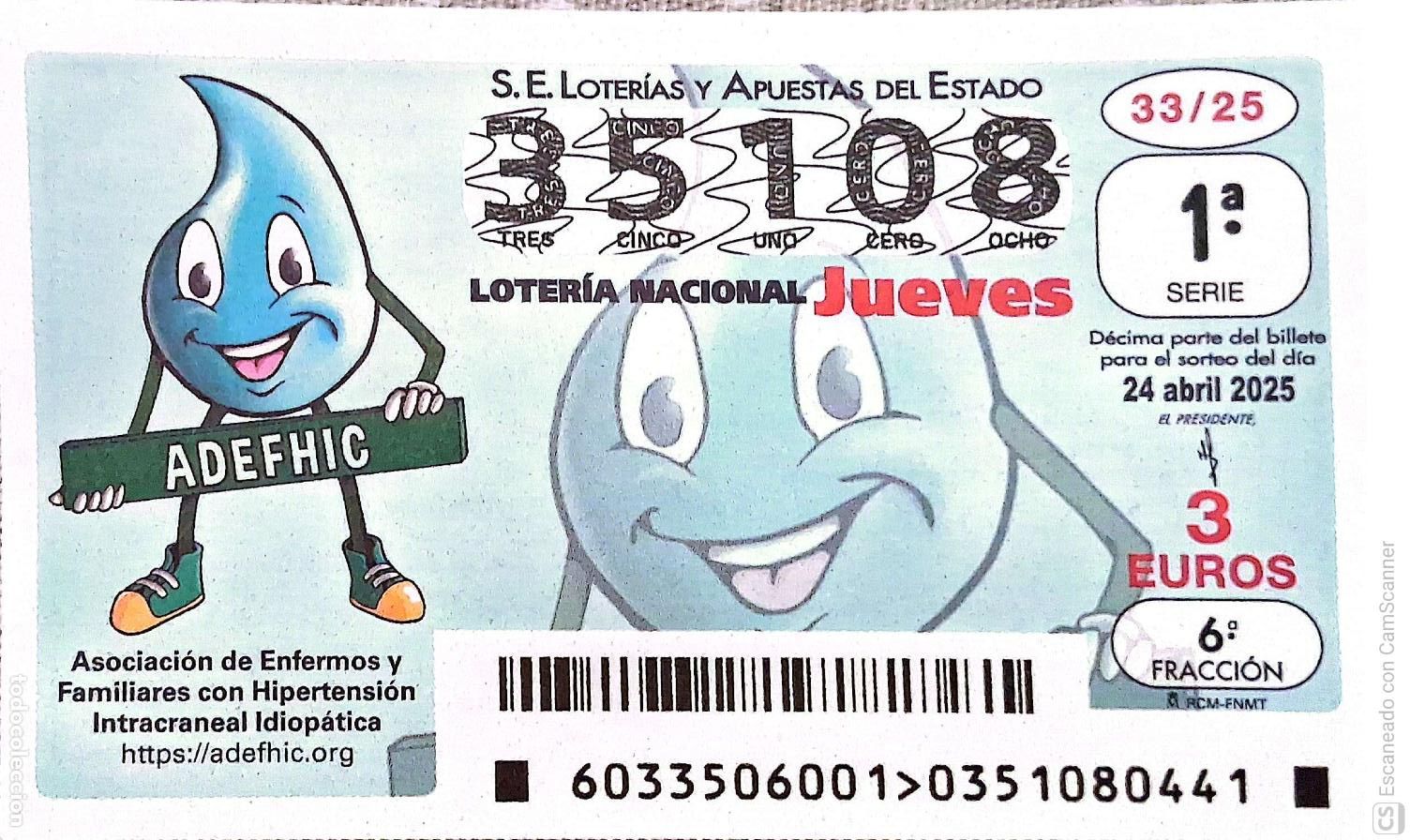 National Spanish Lottery: Espa&ntilde;a. Loter&iacute;a. 2025. Sorteo: 33 Asociaci&oacute;n de Enfermos y Familiares con Hipertensi&oacute;n Intracraneal