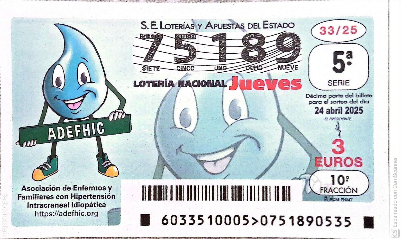 National Spanish Lottery: Espa&ntilde;a. Loter&iacute;a. 2025. Sorteo: 33 Asociaci&oacute;n de Enfermos y Familiares con Hipertensi&oacute;n Intracraneal