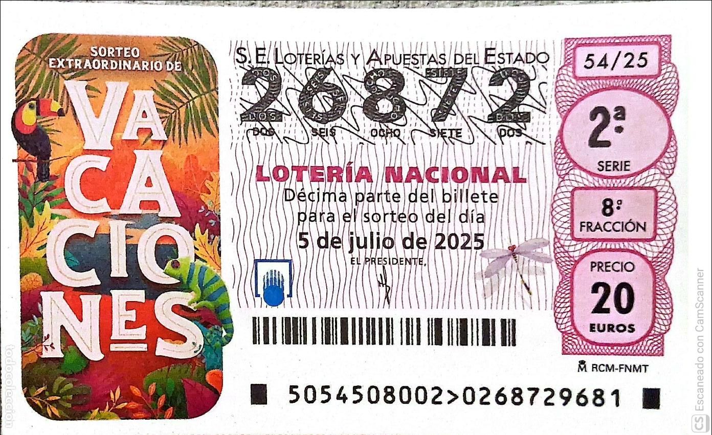 Lotaria Nacional: Espa&ntilde;a. Loter&iacute;a. 2025. Sorteo: 54 Sorteo Extraordinario de Vacaciones. Fecha: 5 julio
