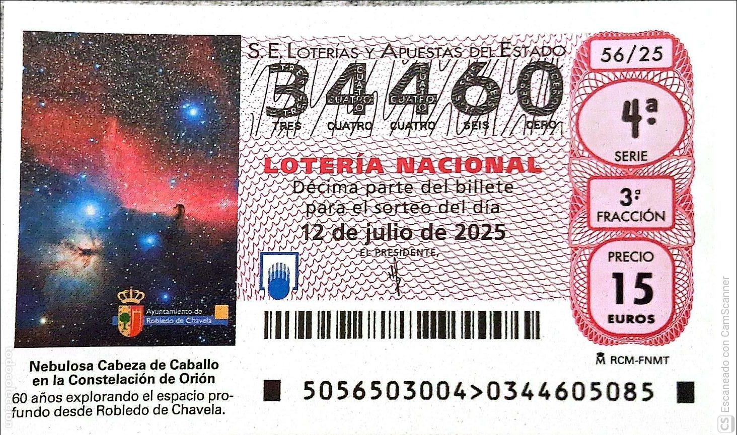 Lotaria Nacional: Espa&ntilde;a. Loter&iacute;a. 2025. Sorteo: 56 Nebulosa Cabeza de Caballo en la Constelaci&oacute;n de Ori&oacute;n. Observato