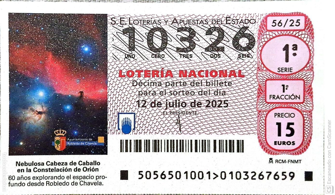 Lotaria Nacional: Espa&ntilde;a. Loter&iacute;a. 2025. Sorteo: 56 Nebulosa Cabeza de Caballo en la Constelaci&oacute;n de Ori&oacute;n. Observato