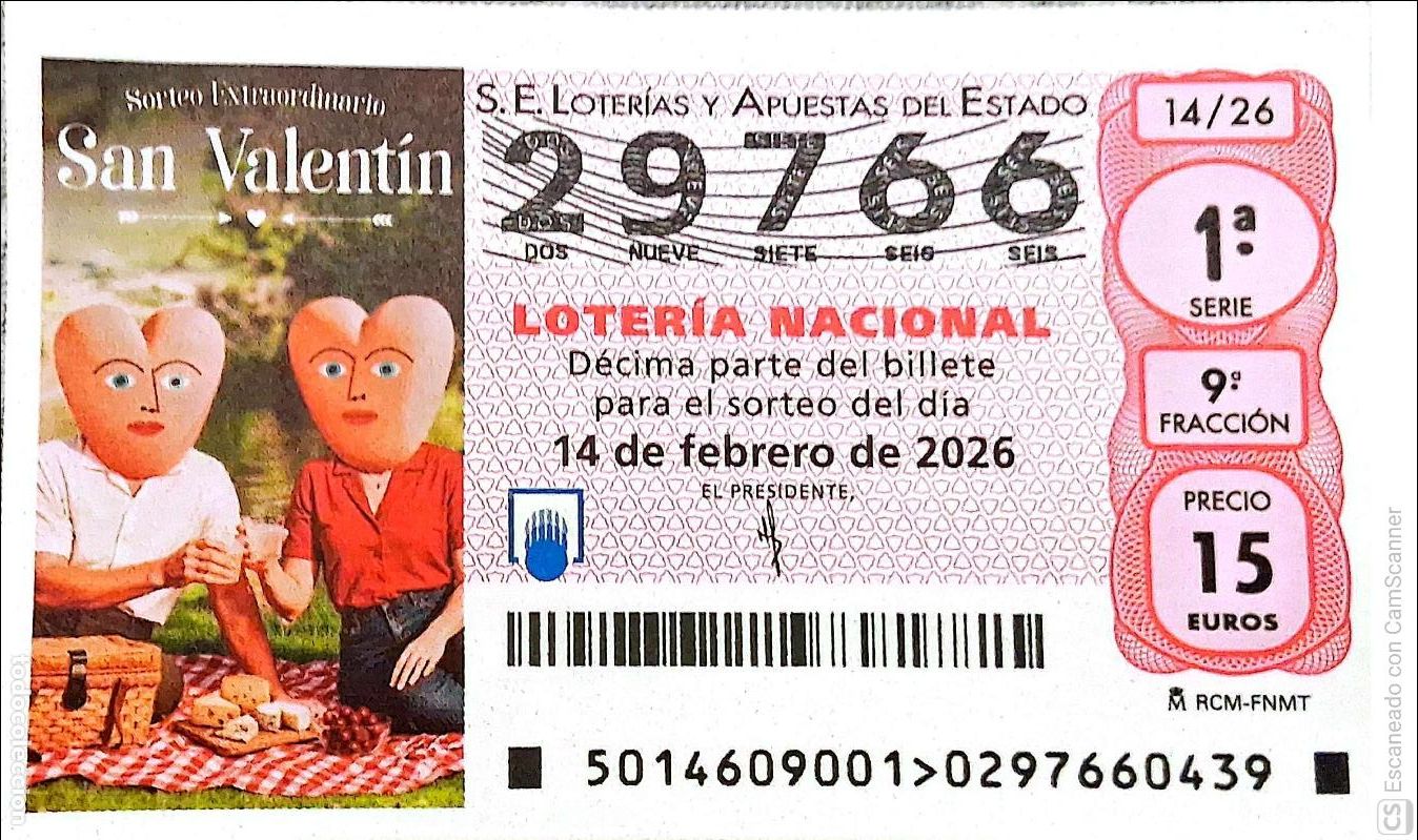 National Spanish Lottery: Espa&ntilde;a. Loter&iacute;a. 2026. Sorteo: 14 Sorteo extraordinario de San Valent&iacute;n. Fecha: 14 febrero.