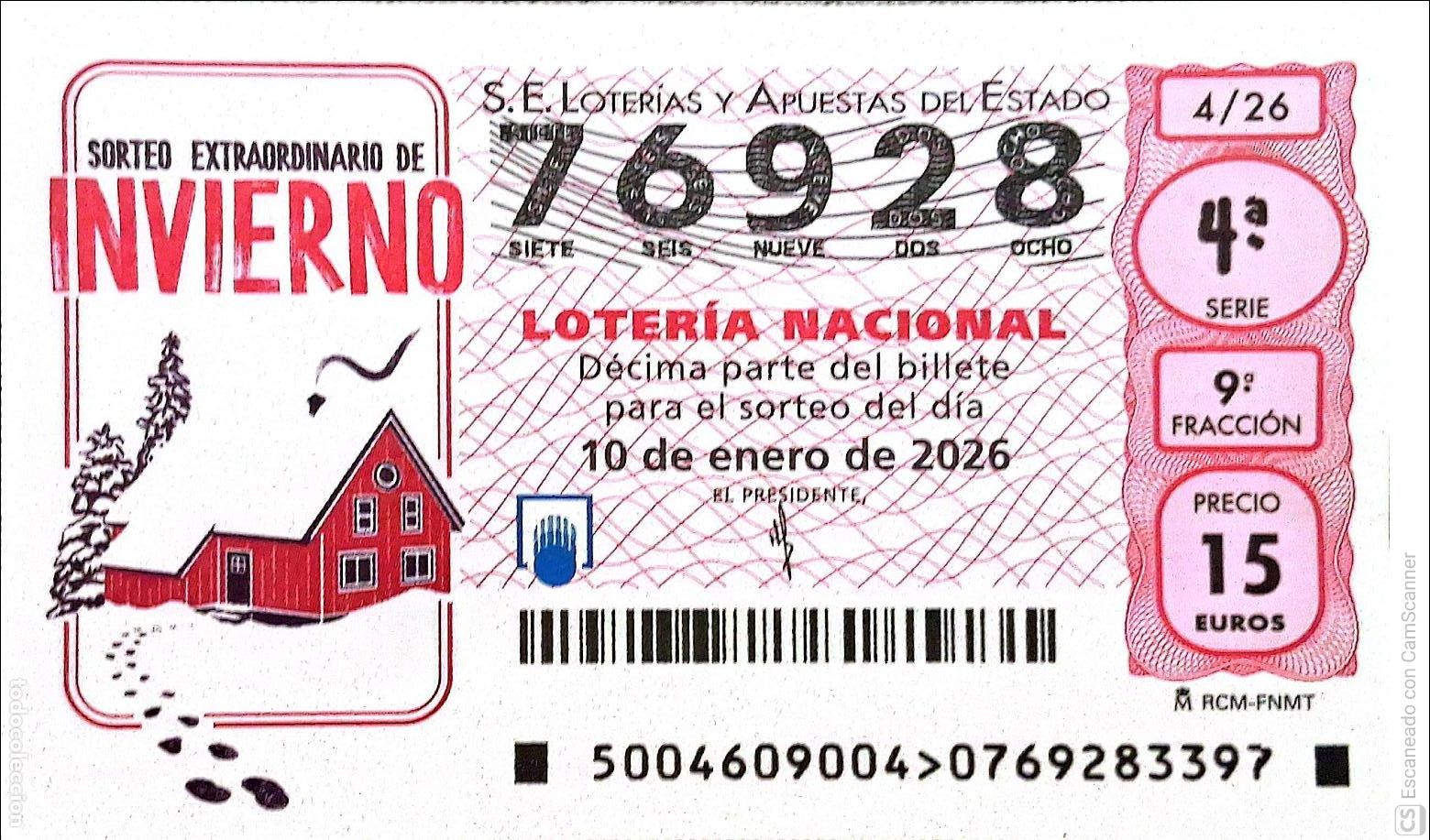 Loter&iacute;a Nacional: Espa&ntilde;a. Loter&iacute;a. 2026. Sorteo: 4 Sorteo Extraordinario de Invierno. Fecha: 10 enero.