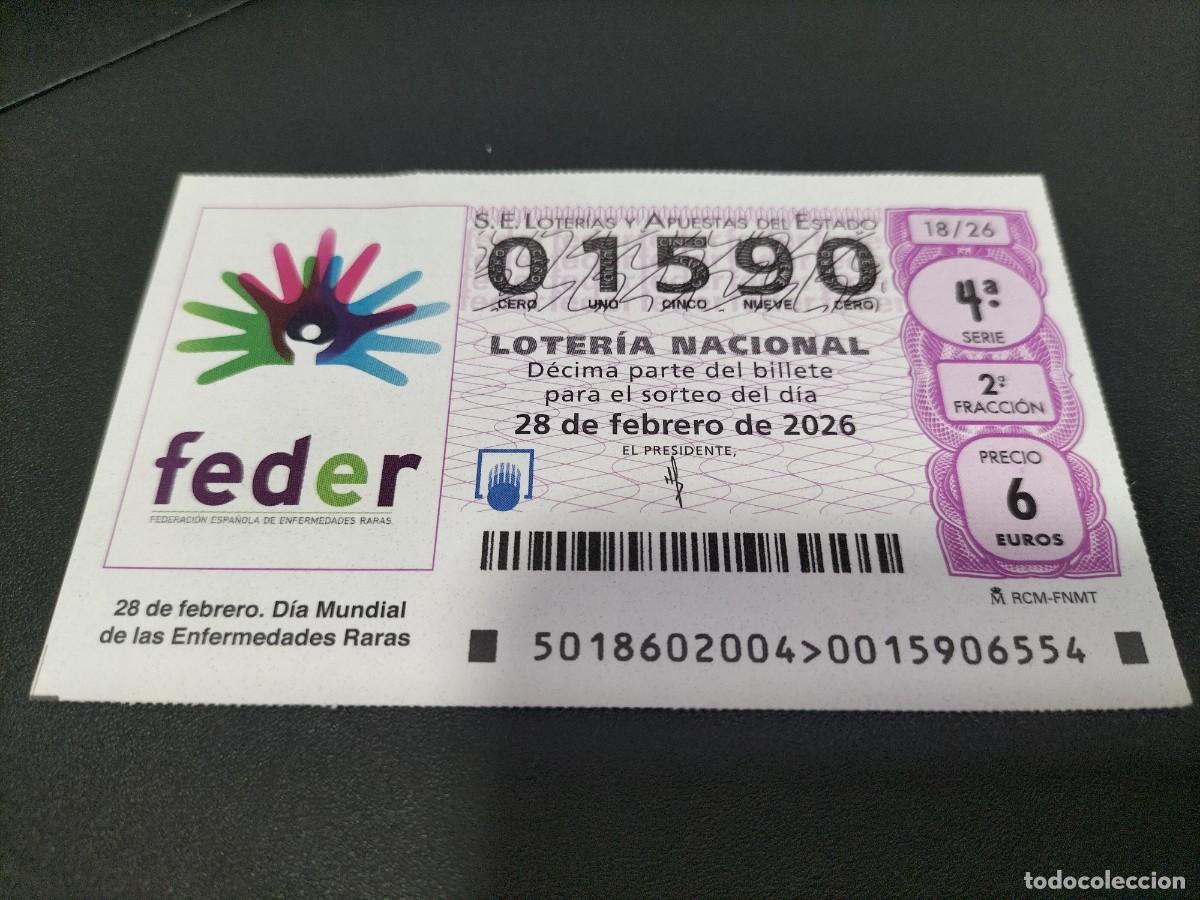 Loter&iacute;a Nacional: 1 DECIMO LOTERIA NACIONAL SABADO 28 FEBRERO 2026 18/26 DIA MUNDIAL DE LAS ENFERMEDADES RARAS