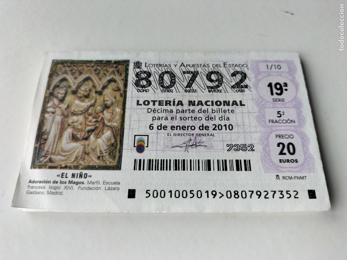 Loter&iacute;a Nacional: 1 DECIMO LOTERIA NACIONAL SABADO 6 ENERO 2010 - 1/10 EL NI&Ntilde;O - ADORACI&Oacute;N REYES MAGOS