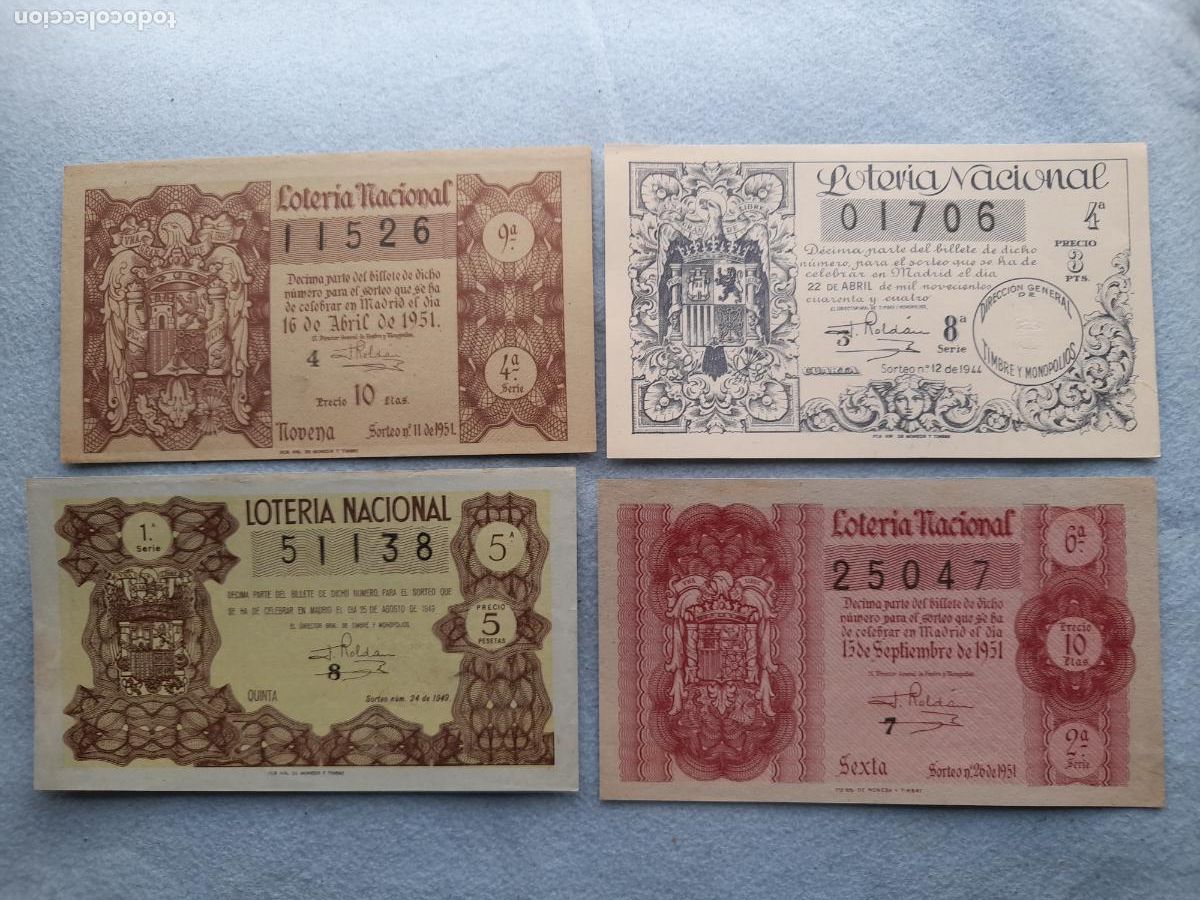 Loter&iacute;a Nacional: Lote de 4 D&eacute;cimos de Loter&iacute;a Antigua.