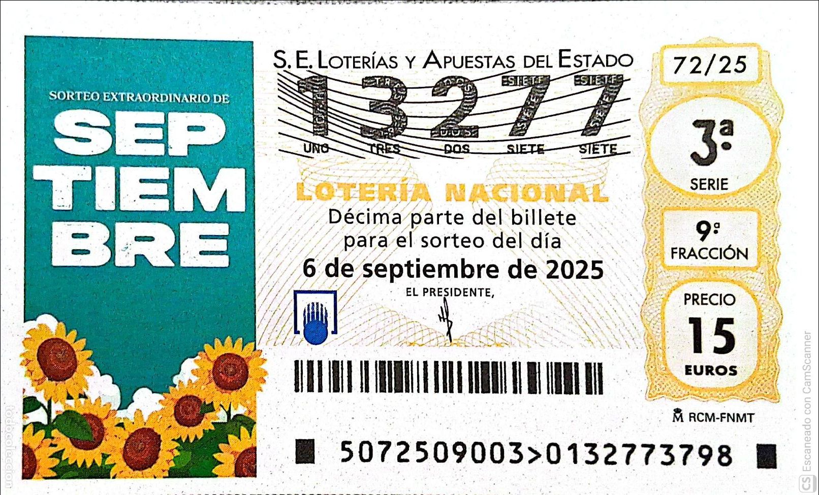 Loter&iacute;a Nacional: Espa&ntilde;a. Loter&iacute;a. 2025. Sorteo: 72 Sorteo Extraordinario Septiembre. Fecha: 6 septiembre.