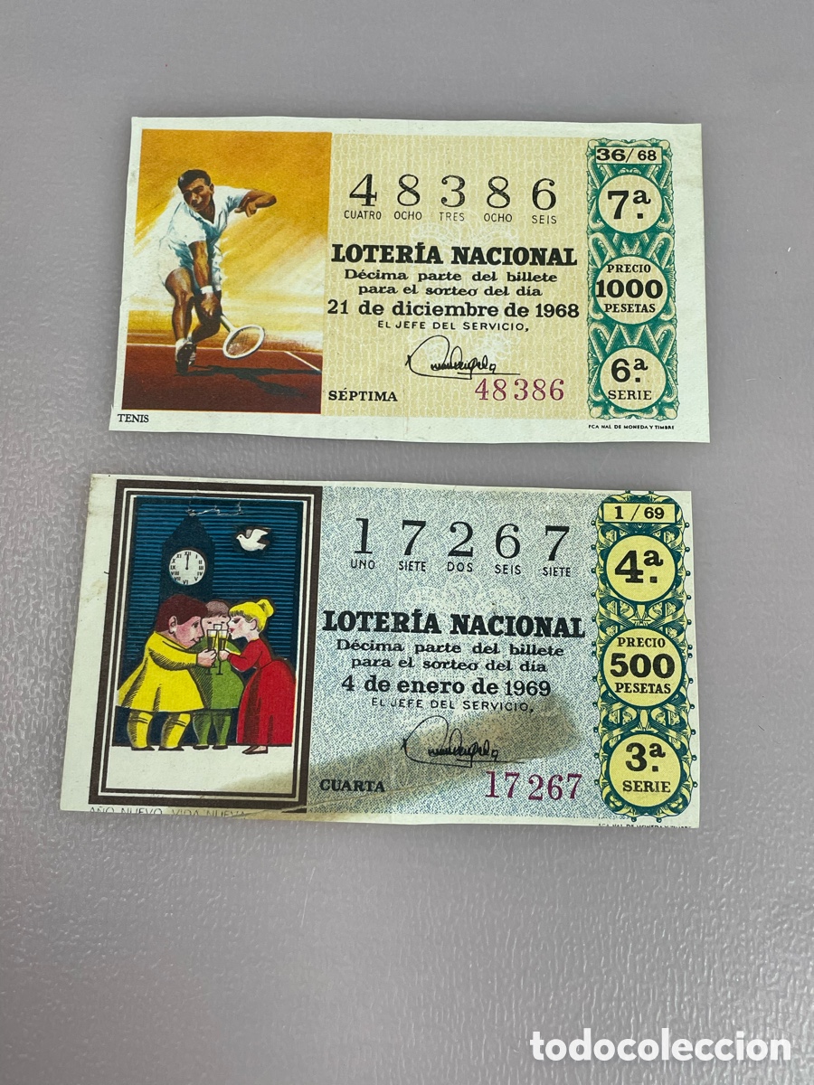 Loter&iacute;a Nacional: Lote 2 D&eacute;cimos Loter&iacute;a Nacional 1968 y 1969 &ndash; Antiguos + Sello Administraci&oacute;n
