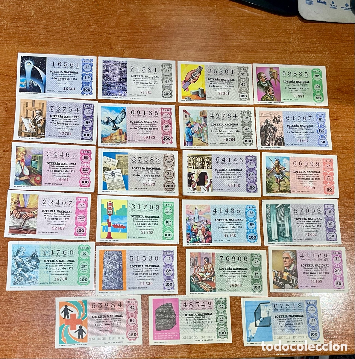 Loter&iacute;a Nacional: Lote 23 D&eacute;cimos Loter&iacute;a Nacional 1976 completos con reverso &ndash; colecci&oacute;n serie anual