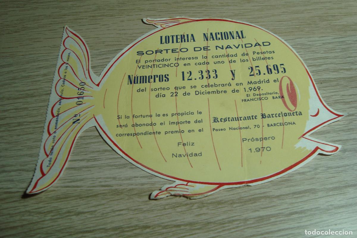 Loter&iacute;a Nacional: ANTIGUA PARTICIPACION LOTERIA NACIONAL RESTAURANTE BARCELONETA BARCELONA 1969. FRANCISCO BARA