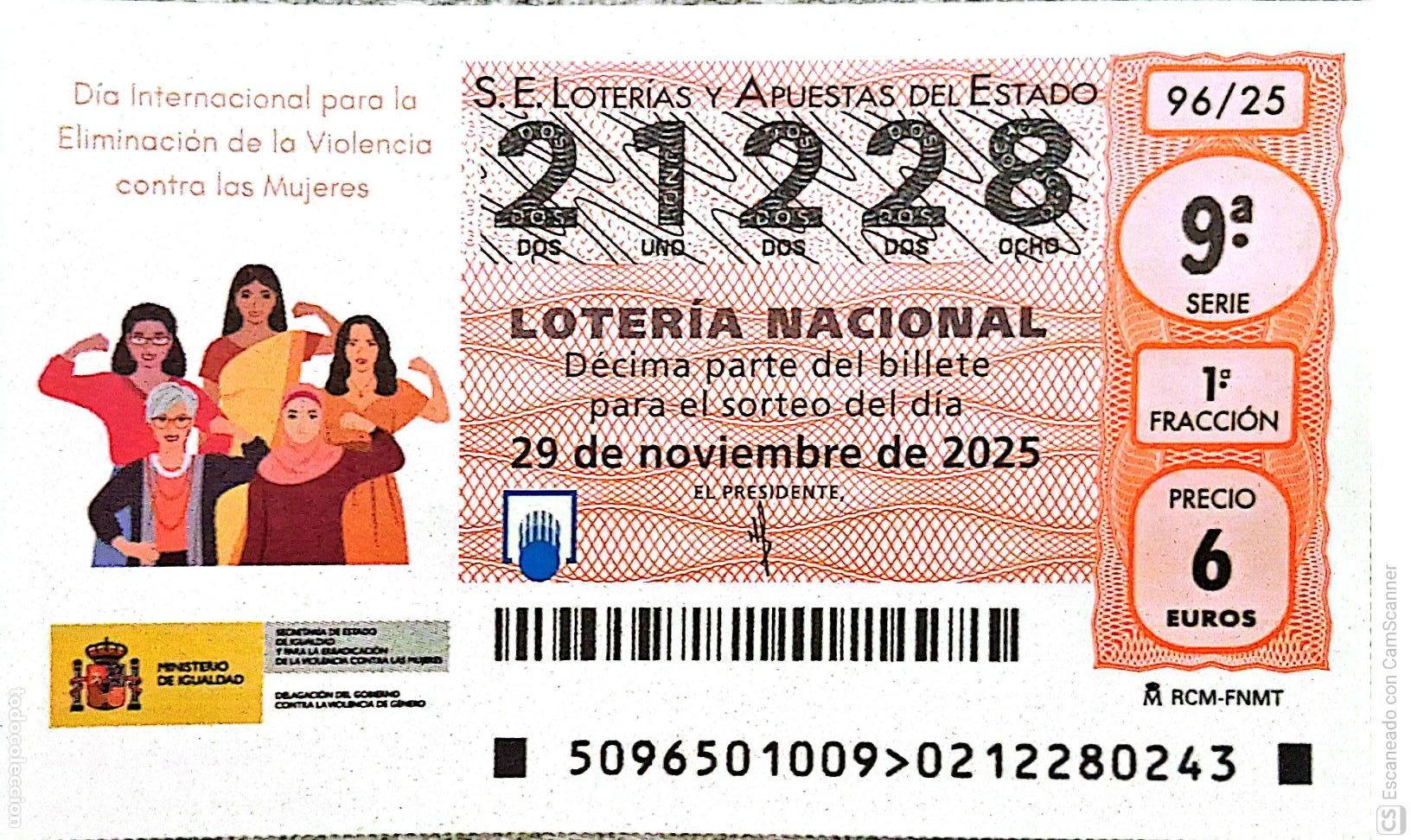 Loterie Nationale: Espa&ntilde;a. Loter&iacute;a. 2025. Sorteo: 96 D&iacute;a Internacional para la Eliminaci&oacute;n de la Violencia contra las