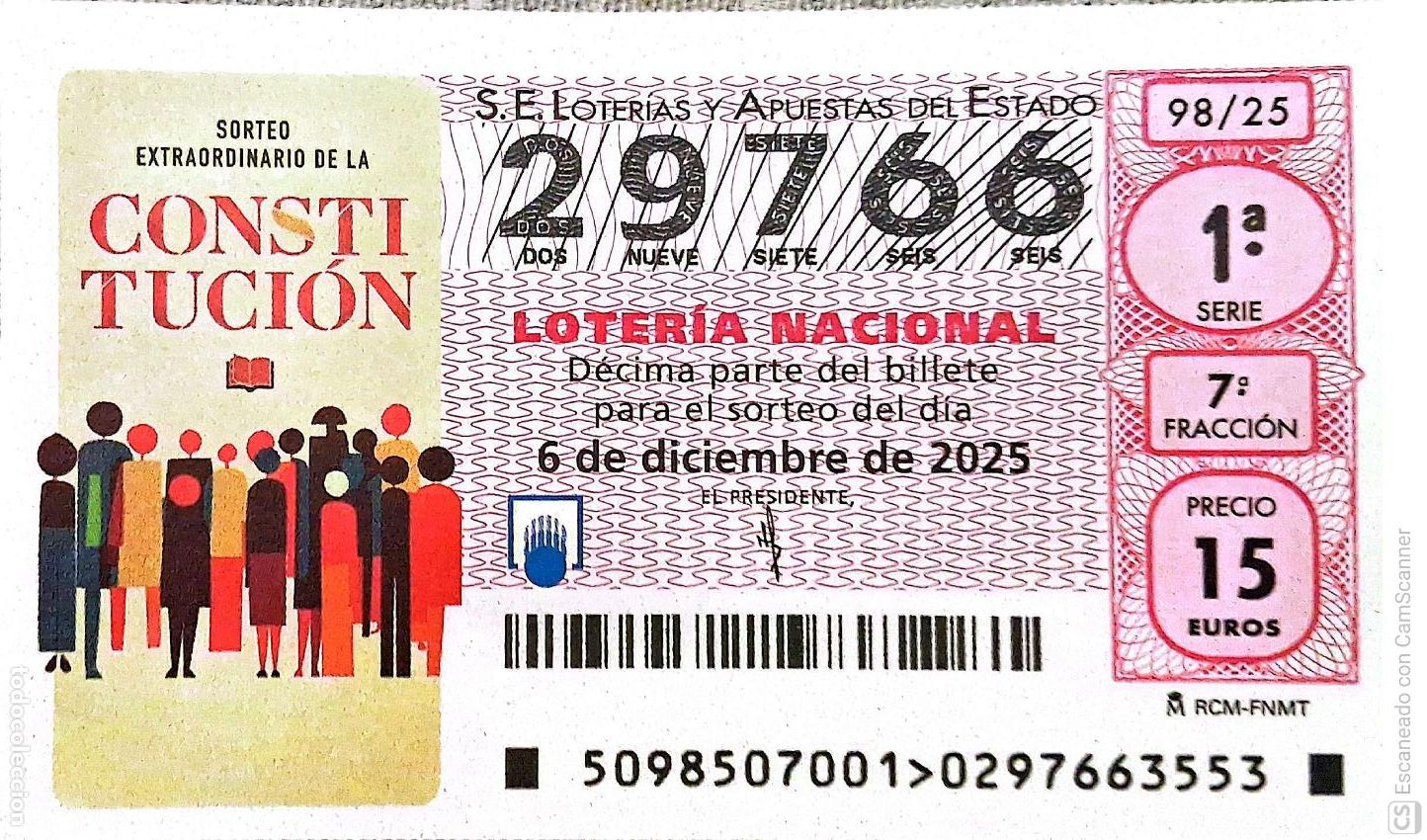 Loterie Nationale: Espa&ntilde;a. Loter&iacute;a. 2025. Sorteo: 98 Sorteo extraordinario de la Constituci&oacute;n. Fecha: 6 diciembre.