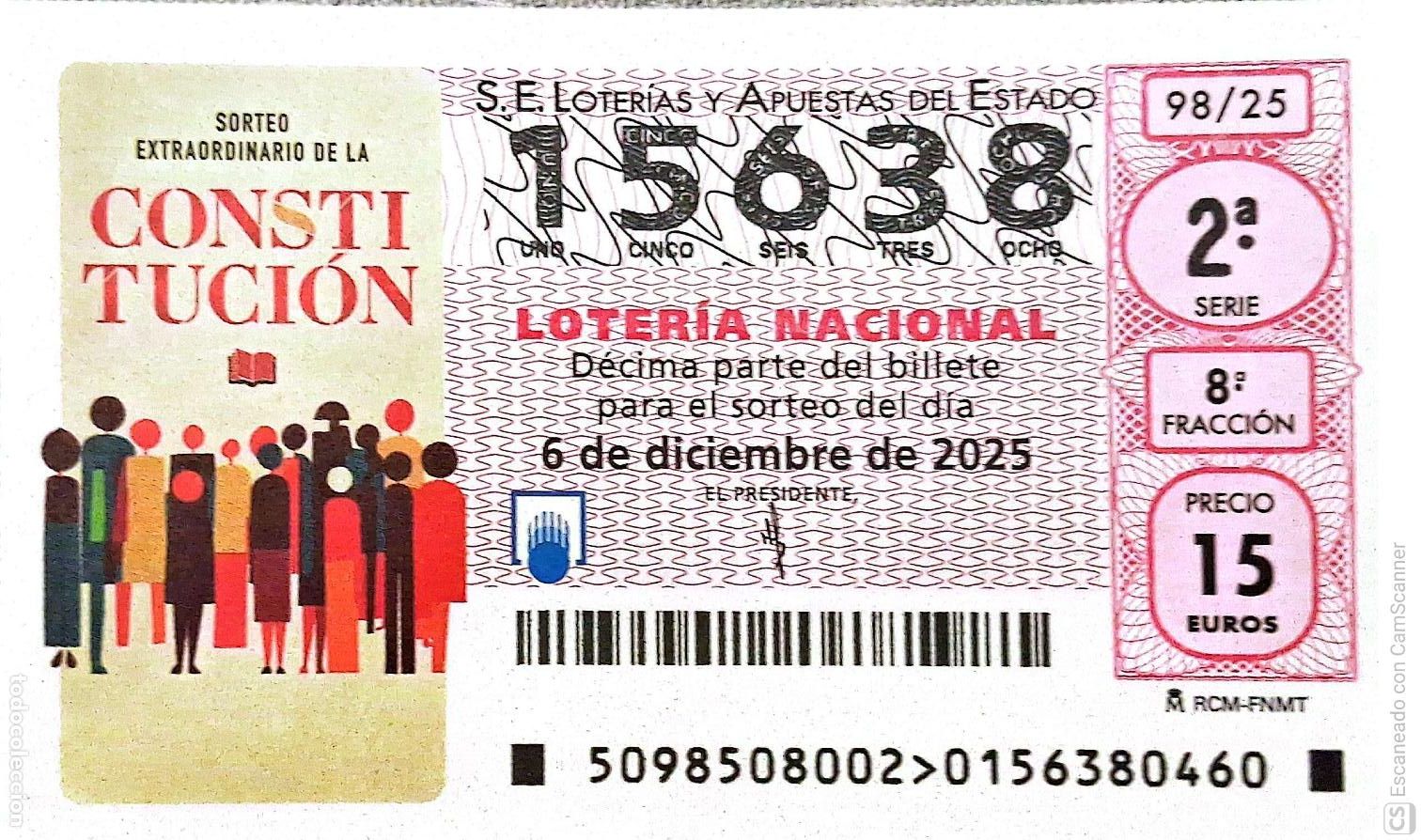 Loterie Nationale: Espa&ntilde;a. Loter&iacute;a. 2025. Sorteo: 98 Sorteo extraordinario de la Constituci&oacute;n. Fecha: 6 diciembre.
