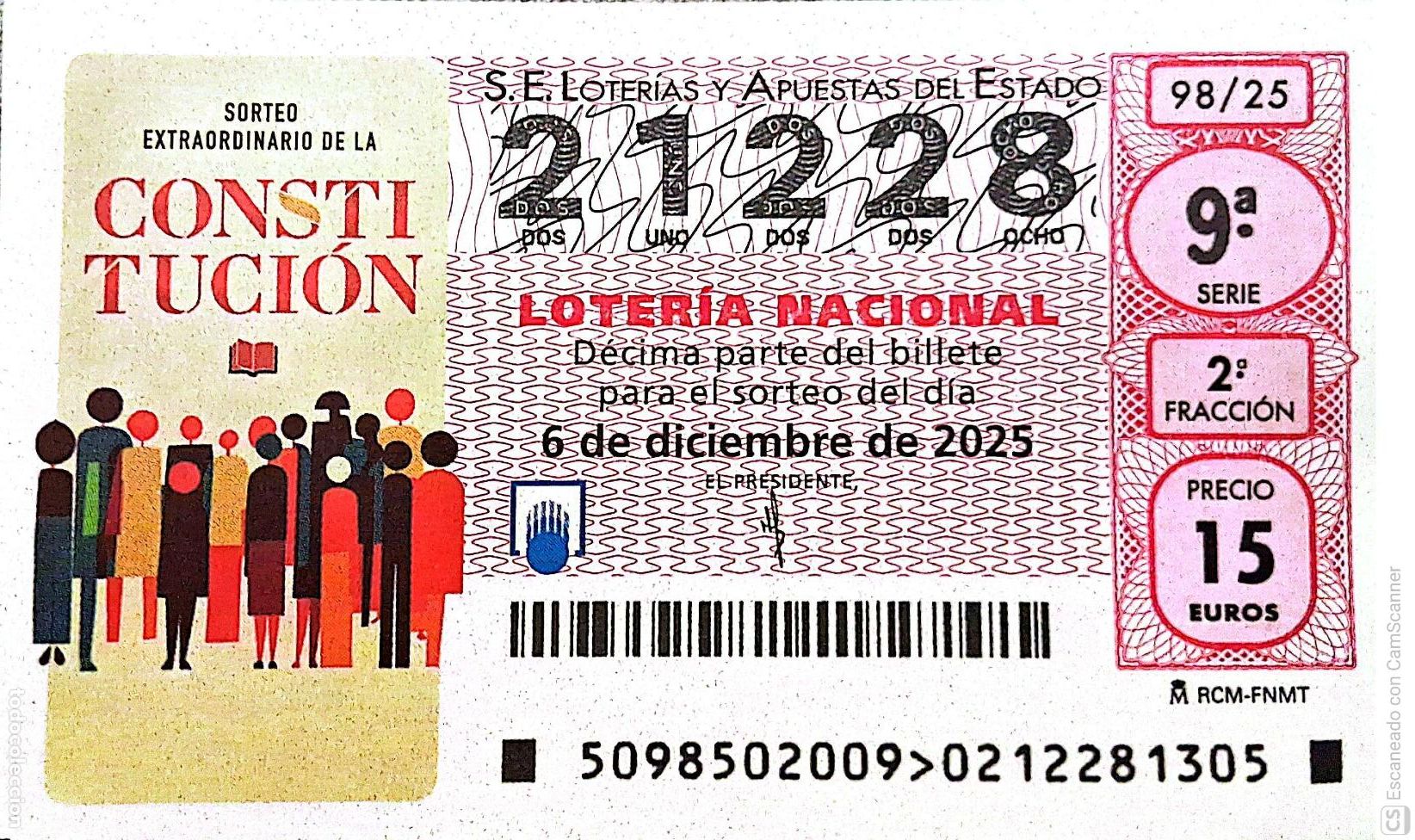 Loterie Nationale: Espa&ntilde;a. Loter&iacute;a. 2025. Sorteo: 98 Sorteo extraordinario de la Constituci&oacute;n. Fecha: 6 diciembre.