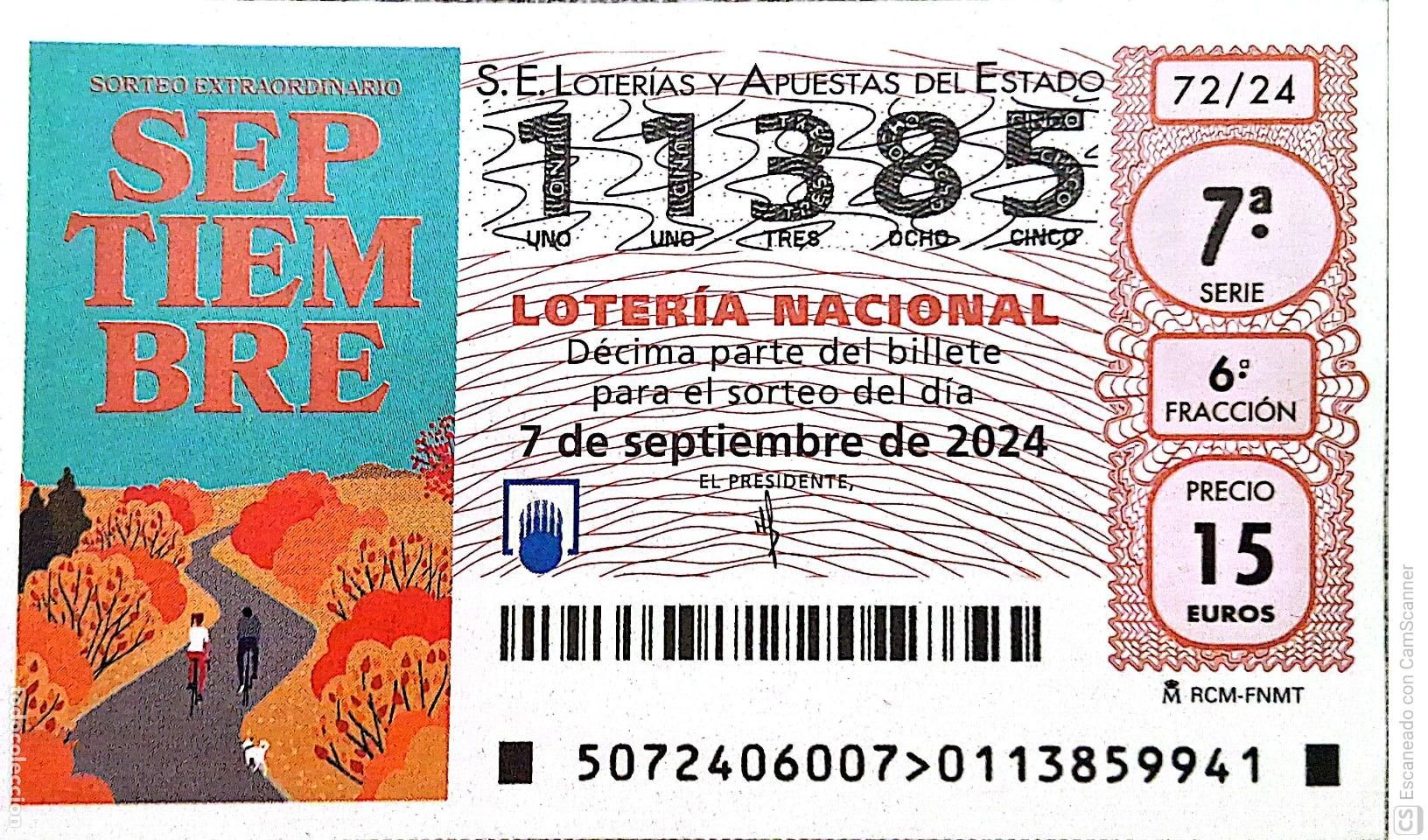 Loterie Nationale: Espa&ntilde;a. Loter&iacute;a. 2024. Sorteo: 72 Sorteo Extraordinario Septiembre. Fecha: 7 septiembre