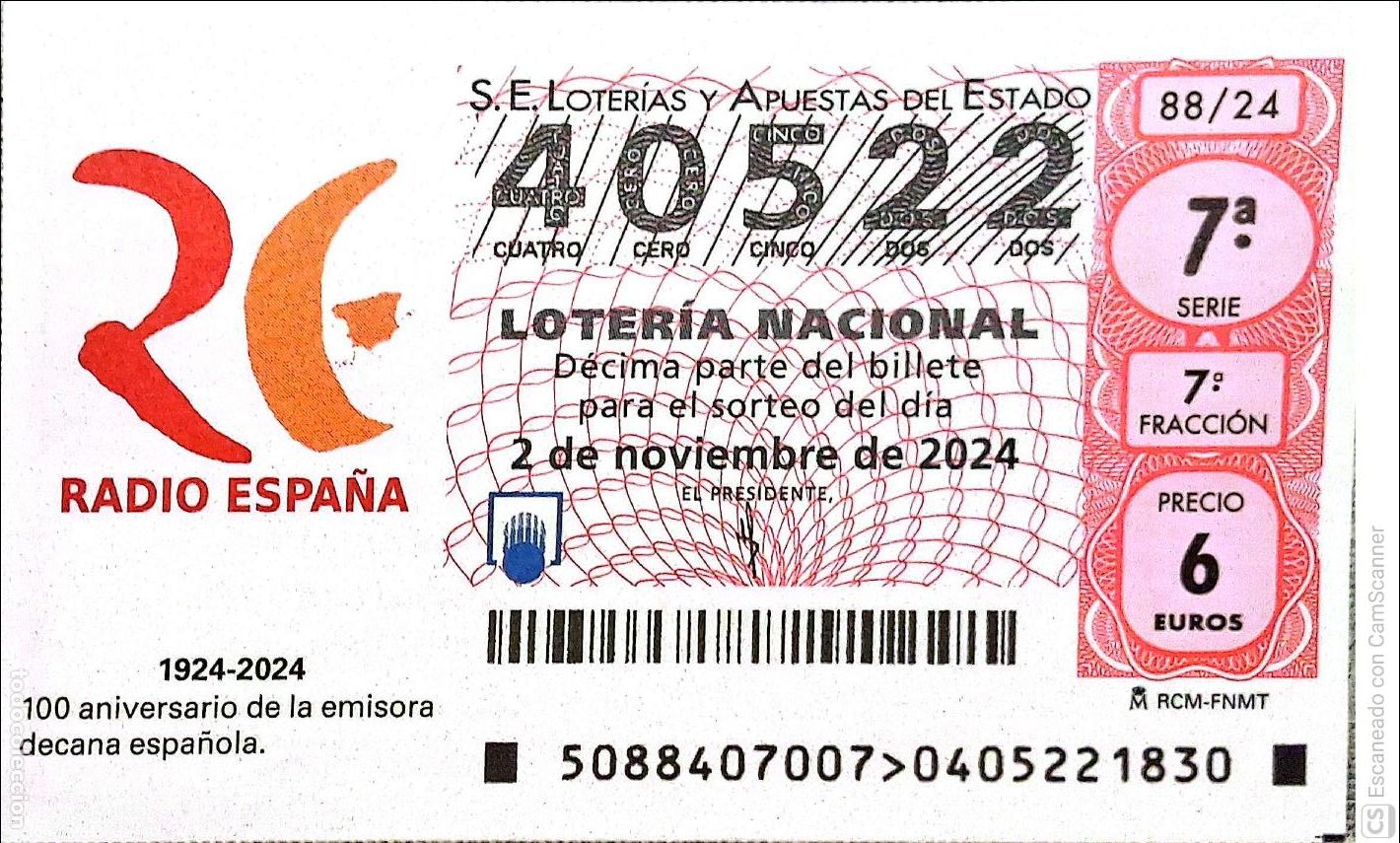 Loterie Nationale: Espa&ntilde;a. Loter&iacute;a. 2024. Sorteo: 88 Aniversario de la emisora decana espa&ntilde;ola Radio Espa&ntilde;a. Fecha: 2