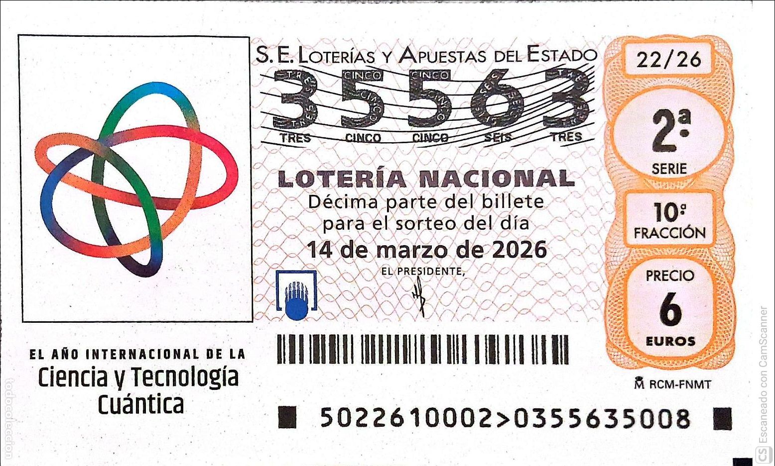 Loterie Nationale: Espa&ntilde;a. Loter&iacute;a. 2026. Sorteo: 22 El A&ntilde;o Internacional de la Ciencia y Tecnolog&iacute;a Cu&aacute;ntica. Fecha: 1