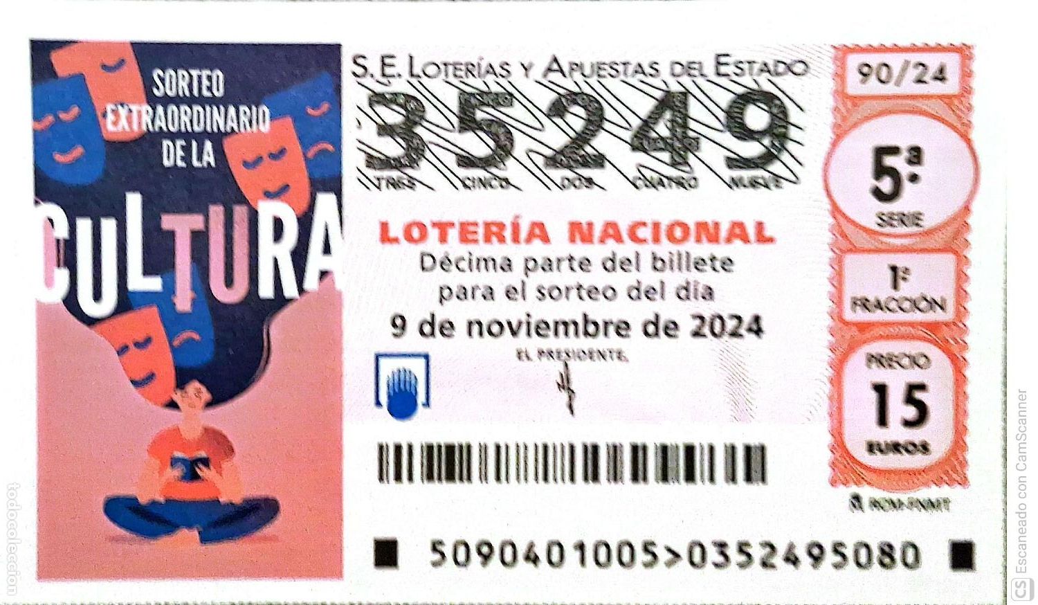 Loter&iacute;a Nacional: Espa&ntilde;a. Loter&iacute;a. 2024. Sorteo: 90 Sorteo Extraordinario de la Cultura. Fecha: 9 noviembre