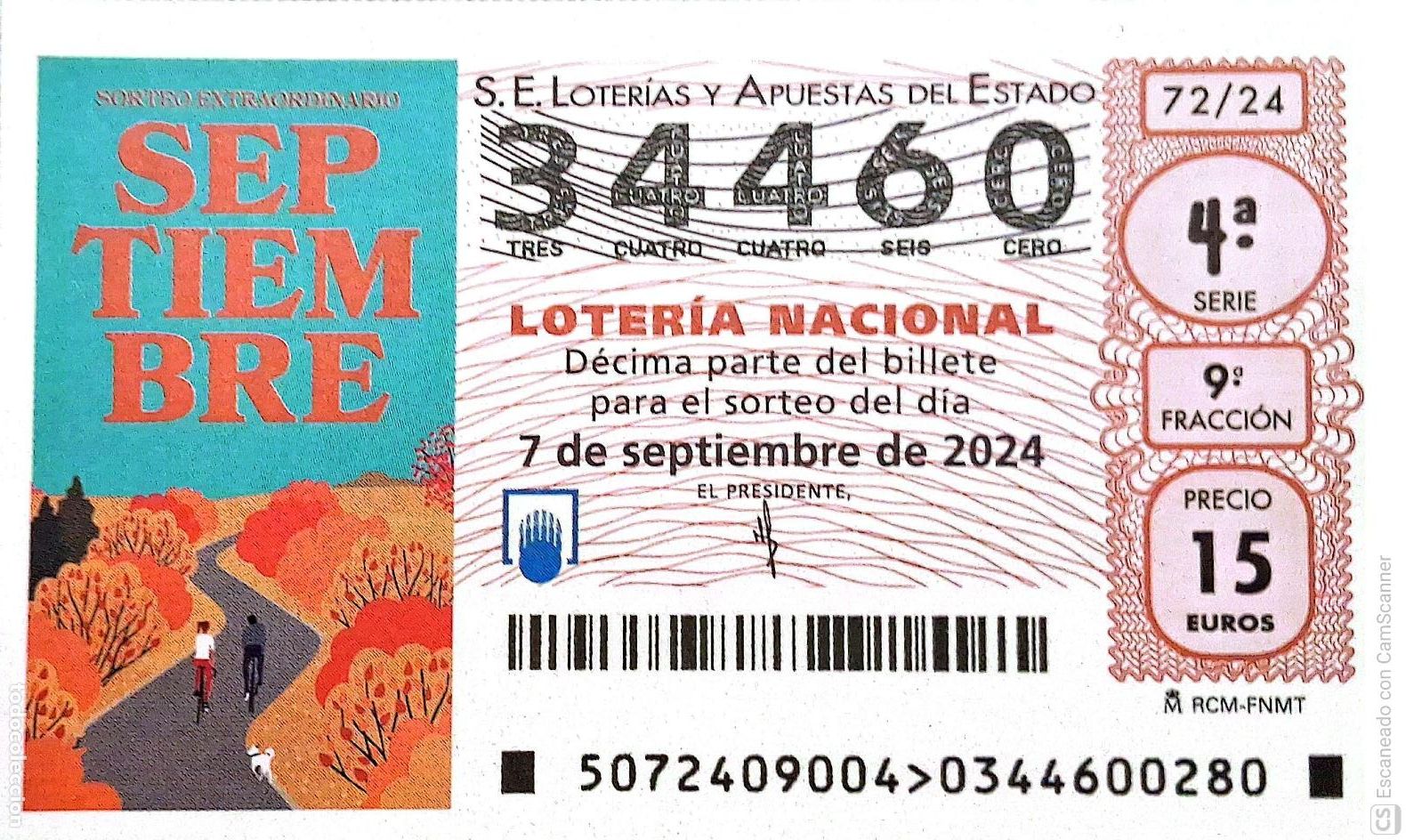 Loter&iacute;a Nacional: Espa&ntilde;a. Loter&iacute;a. 2024. Sorteo: 72 Sorteo Extraordinario Septiembre. Fecha: 7 septiembre