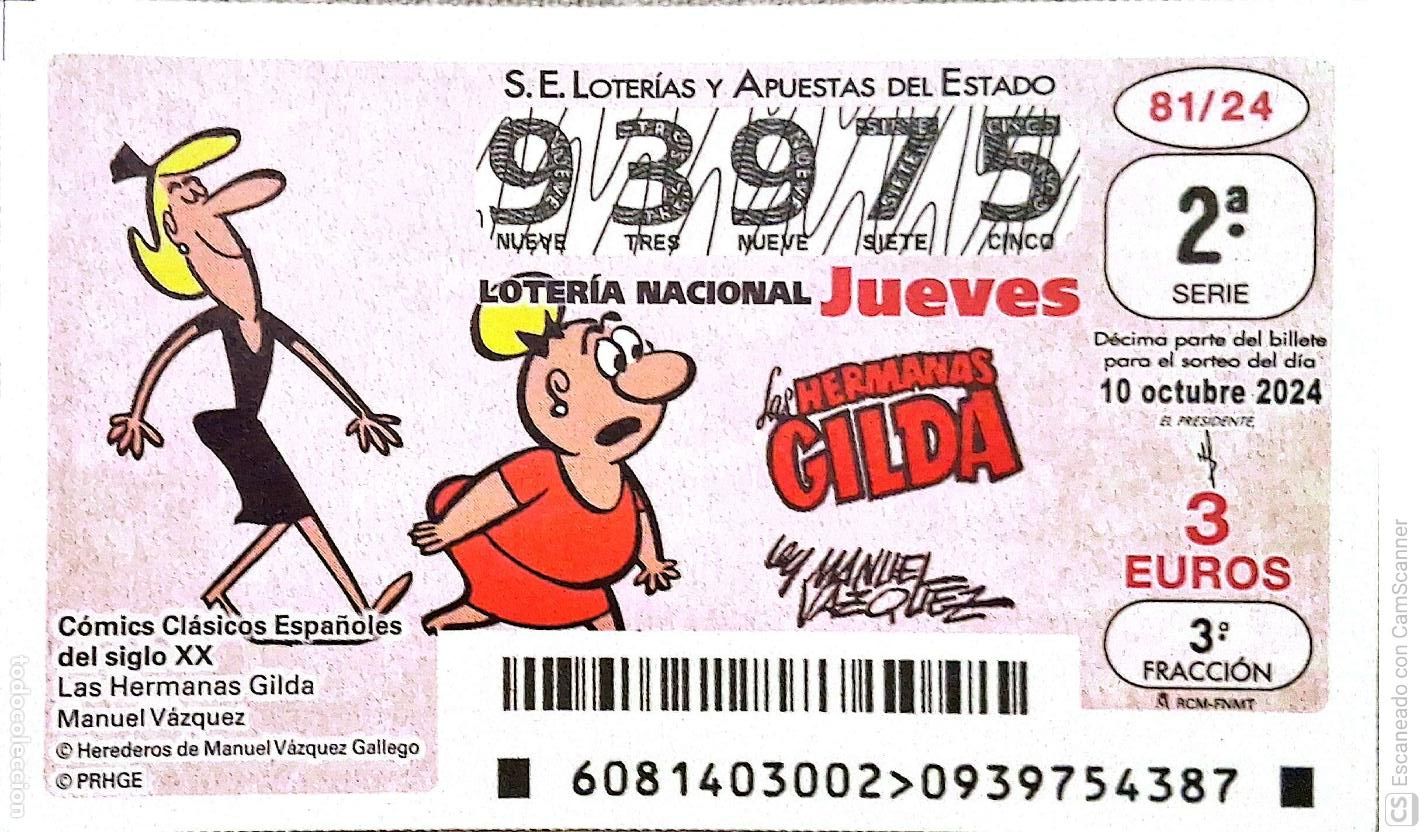 Loter&iacute;a Nacional: Espa&ntilde;a. Loter&iacute;a. 2024. Sorteo: 81 C&oacute;mics cl&aacute;sicos Espa&ntilde;oles: Las Hermanas Gilda.Manuel V&aacute;zquez. Fec