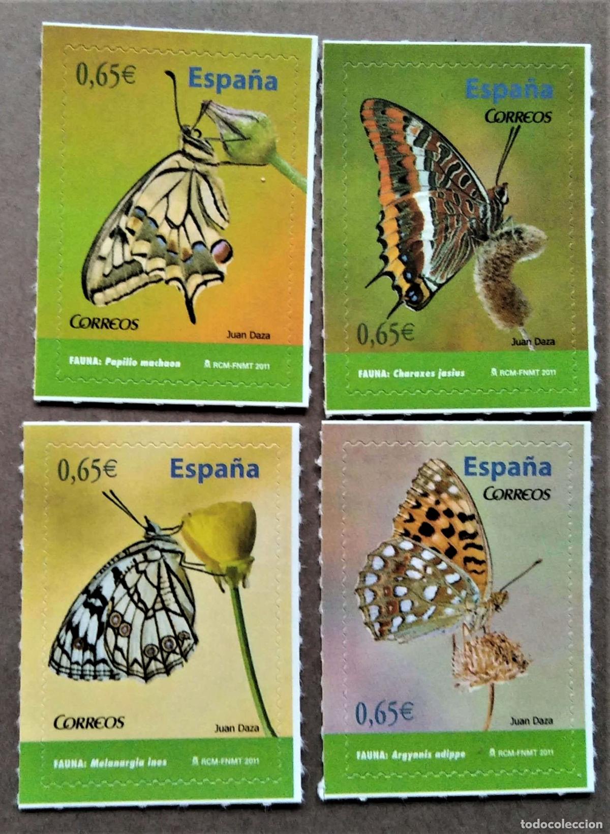 Loter&iacute;a Nacional: Espa&ntilde;a. 4622/25 Mariposas: Charaxes, melanargia, argynnis, papilio machaon. 2011. Sellos nuevos y nu