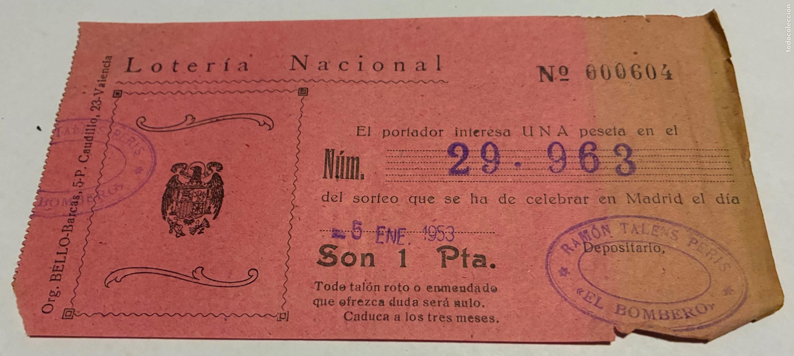 Loter&iacute;a Nacional: ANTIGUA PARTICIPACION COMERCIO SORTEO NI&Ntilde;O 1953,