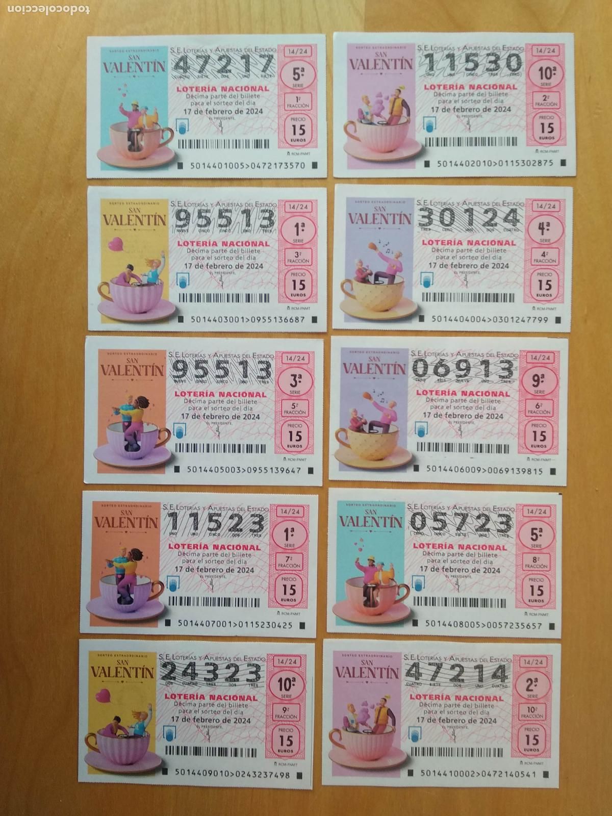 Loter&iacute;a Nacional: Lote 551046597: LOTERIA NACIONAL A&Ntilde;O 2024 SORTEO N&ordm; 14 , 10 DECIMOS , EXTRAORDINARIO DE SAN VALENTIN
