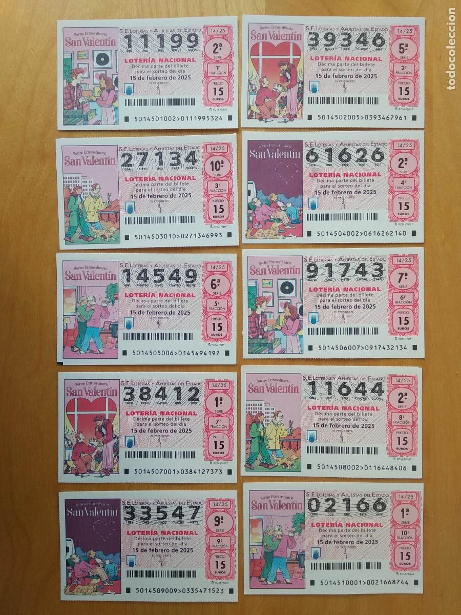 Loter&iacute;a Nacional: Lote 551046597: LOTERIA NACIONAL A&Ntilde;O 2025 SORTEO N&ordm; 14 , 10 DECIMOS , EXTRAORDINARIO DE SAN VALENTIN