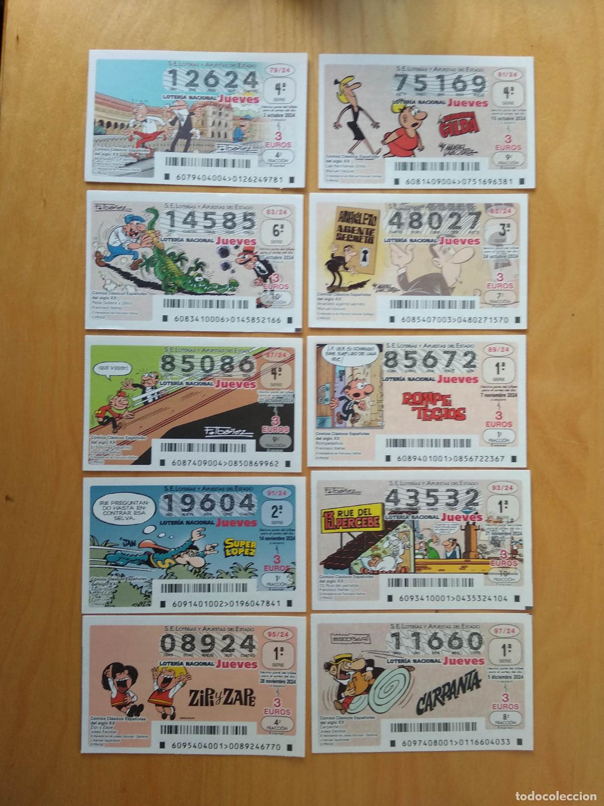 Loter&iacute;a Nacional: LOTERIA NACIONAL JUEVES SERIE COMPLETA DE 10 DECIMOS COMICS CLASICOS ESPA&Ntilde;OLES DEL SIGLO XX A&Ntilde;O 2024