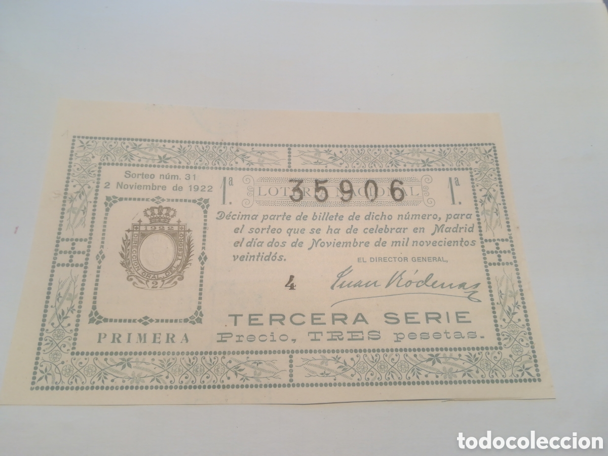 Loter&iacute;a Nacional: Loteria a&ntilde;o 1922 sorteo 31.