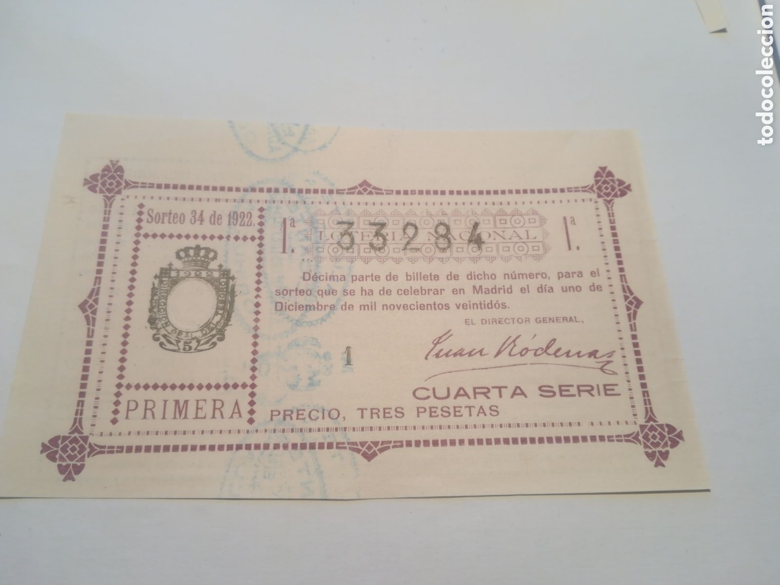 Loterie Nationale: Decimo de loteria sorteo 34 de 1922