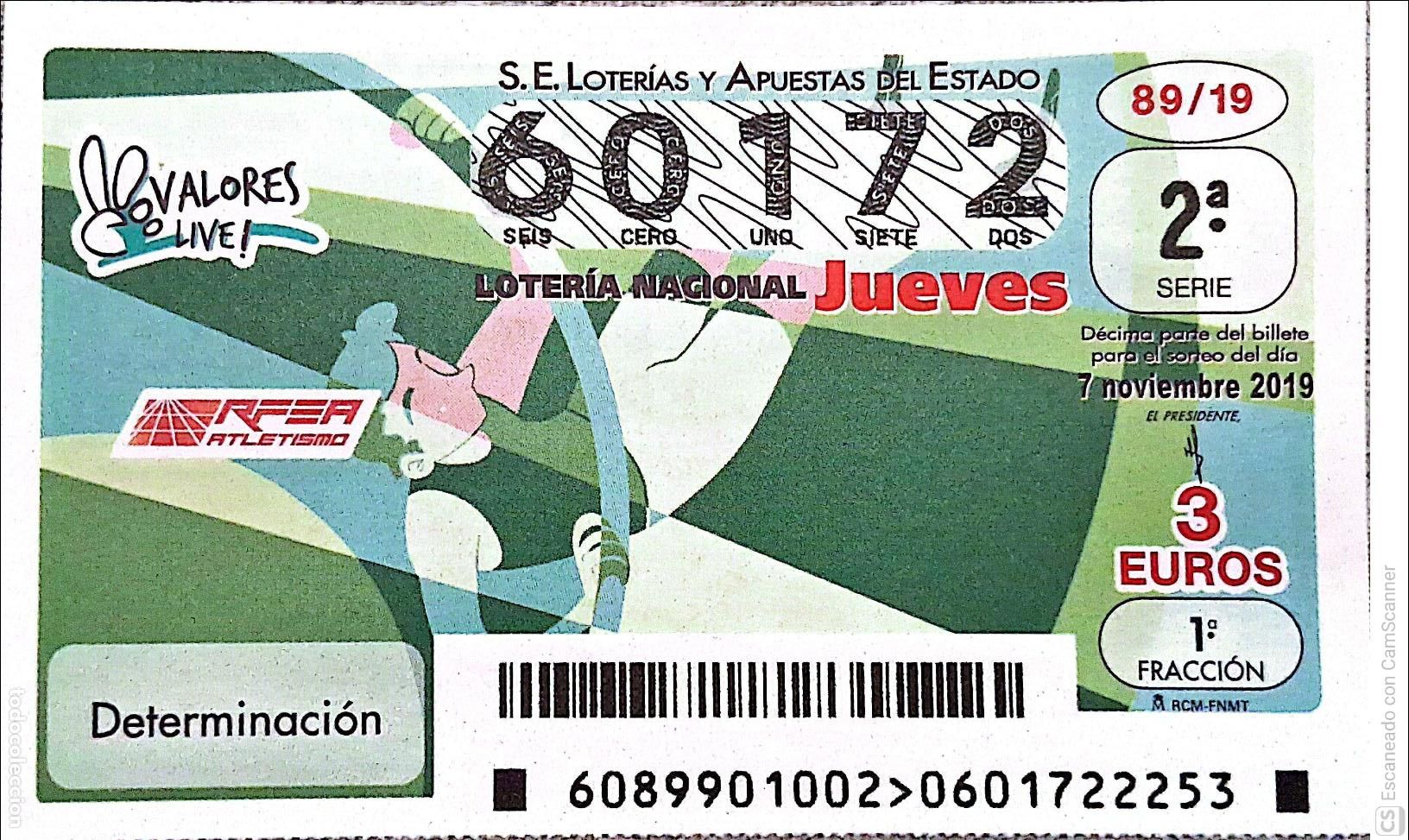 National Spanish Lottery: Espa&ntilde;a. Loter&iacute;a. 2019. Sorteo: 89 Valores Live: Determinaci&oacute;n. Fecha: 7 noviembre