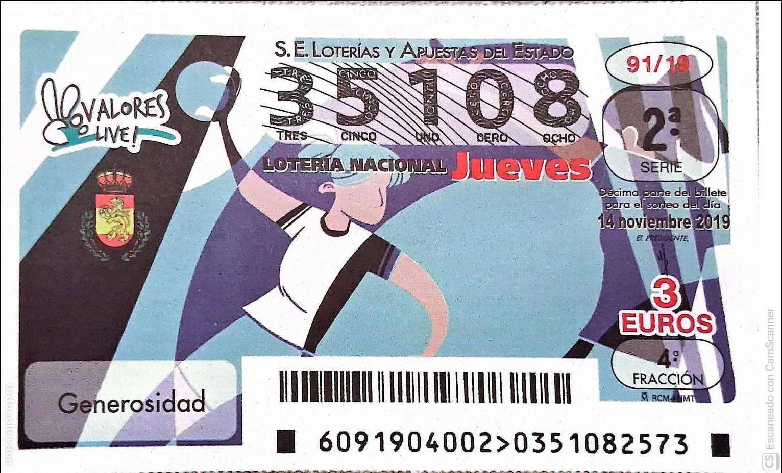 Loterie Nationale: Espa&ntilde;a. Loter&iacute;a. 2019. Sorteo: 91 Valores Live: Generosidad. Fecha: 14 noviembre