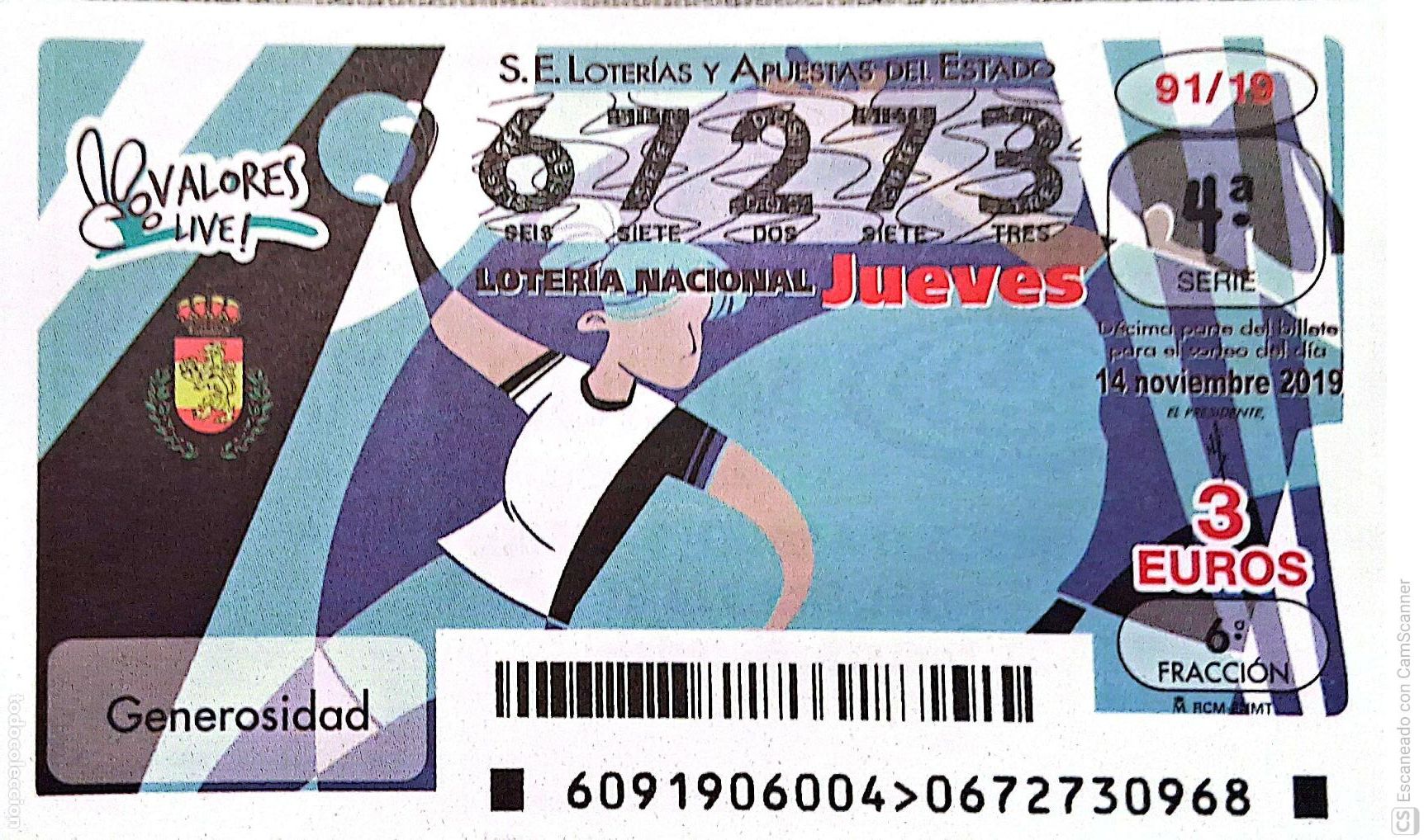 Loterie Nationale: Espa&ntilde;a. Loter&iacute;a. 2019. Sorteo: 91 Valores Live: Generosidad. Fecha: 14 noviembre