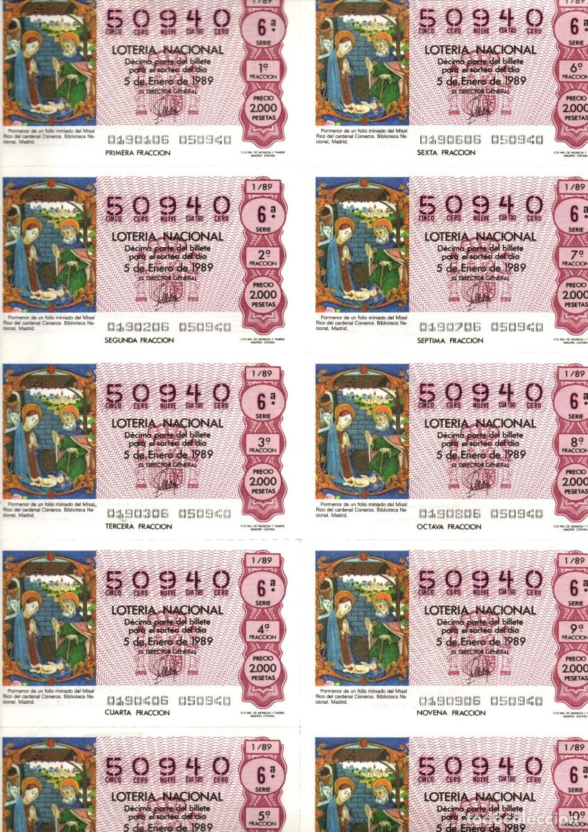 Lotaria Nacional: BILLETE LOTERIA NACIONAL (10 DECIMOS) 1989 SORTEO N&ordm; 1 EXTRAORDINARIO DEL NI&Ntilde;O