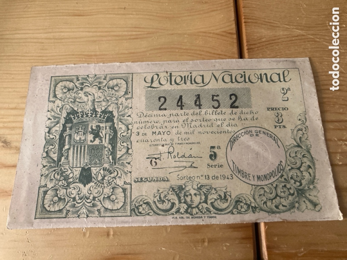 Loter&iacute;a Nacional: Loteria Sorteo 13 1943