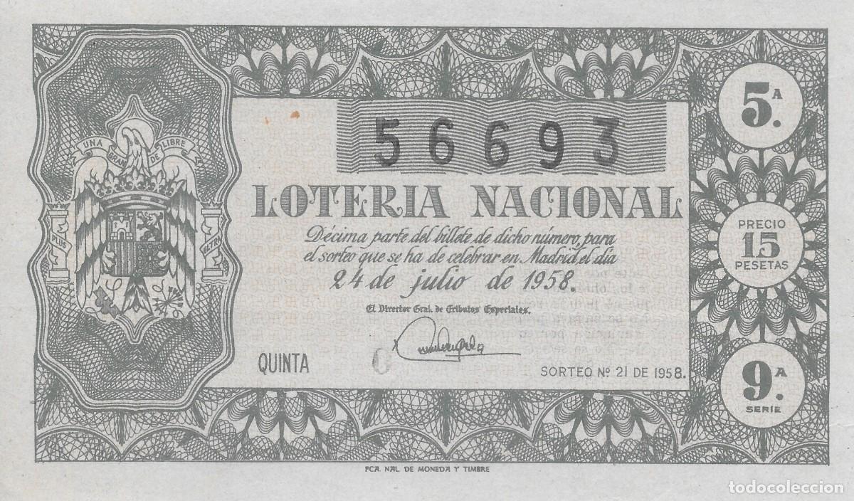 Loter&iacute;a Nacional: LOTER&Iacute;A NACIONAL. SORTEO 21 DE 1958
