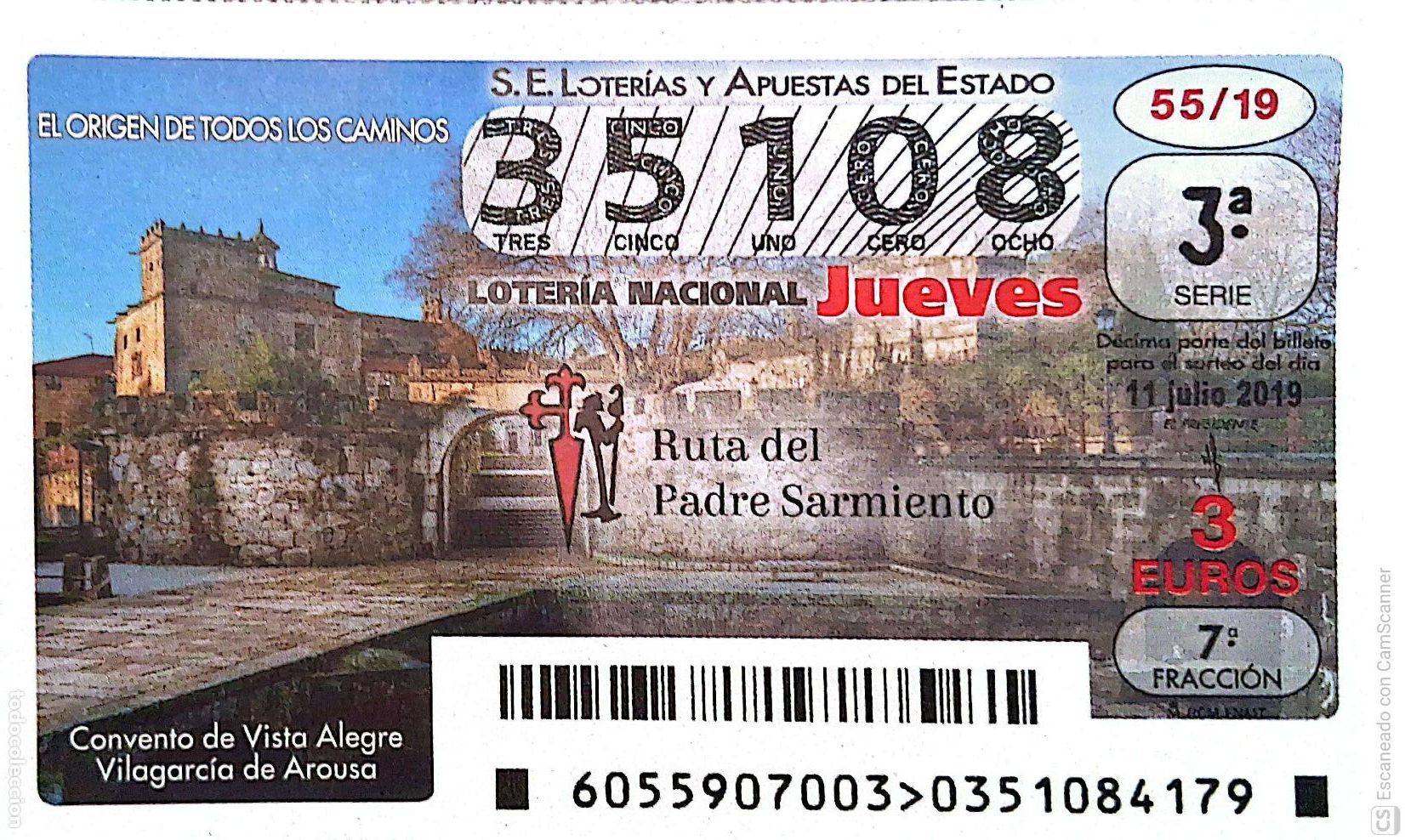 Loterie Nationale: Espa&ntilde;a. Loter&iacute;a. 2019. Sorteo: 55 Ruta del Padre Sarmiento: Convento de Vista Alegre (Vilagarcia de